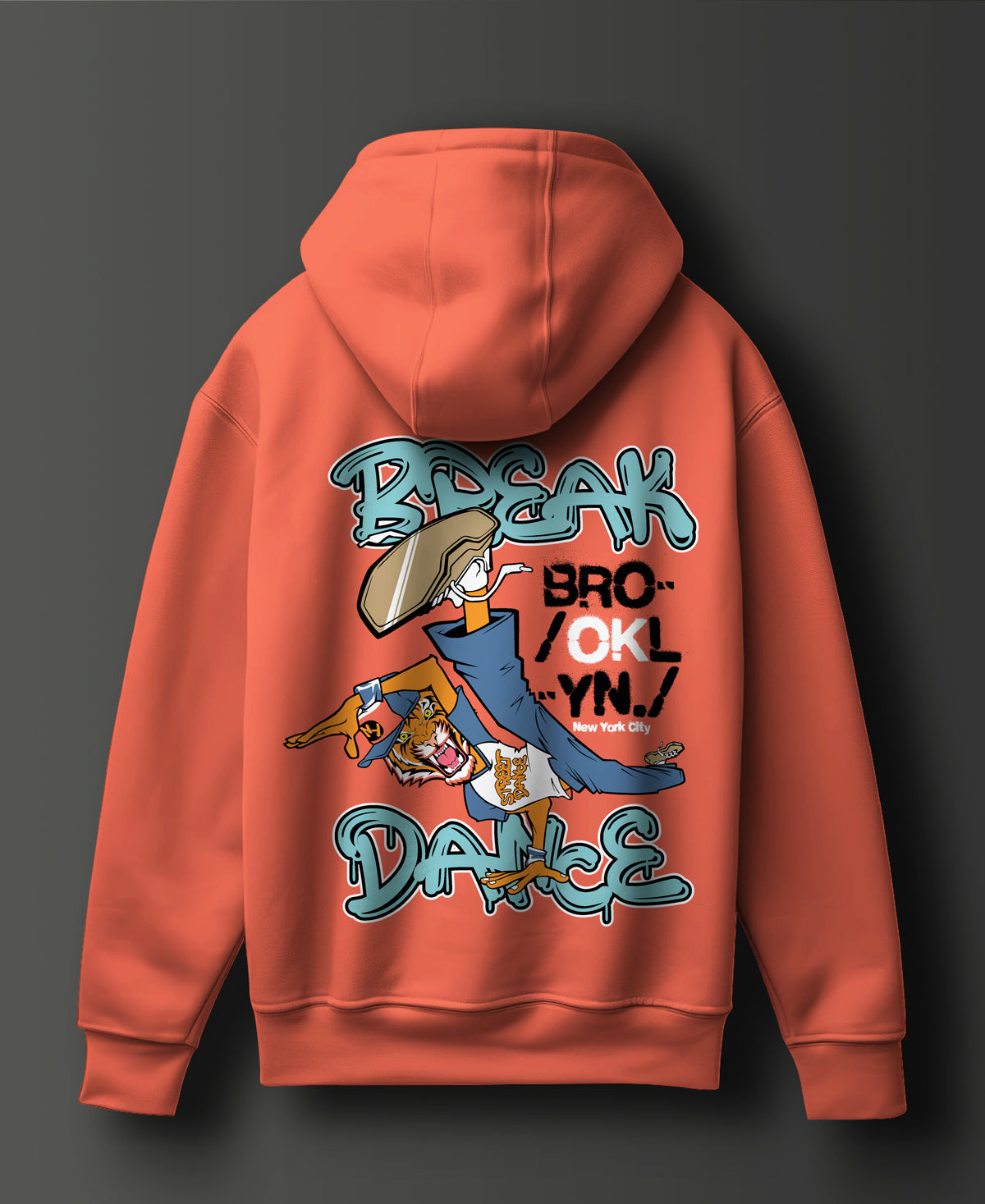 Break Dance Orange Graphic Printed Cotton Hoodie - #0110 - SQUIREHOOD