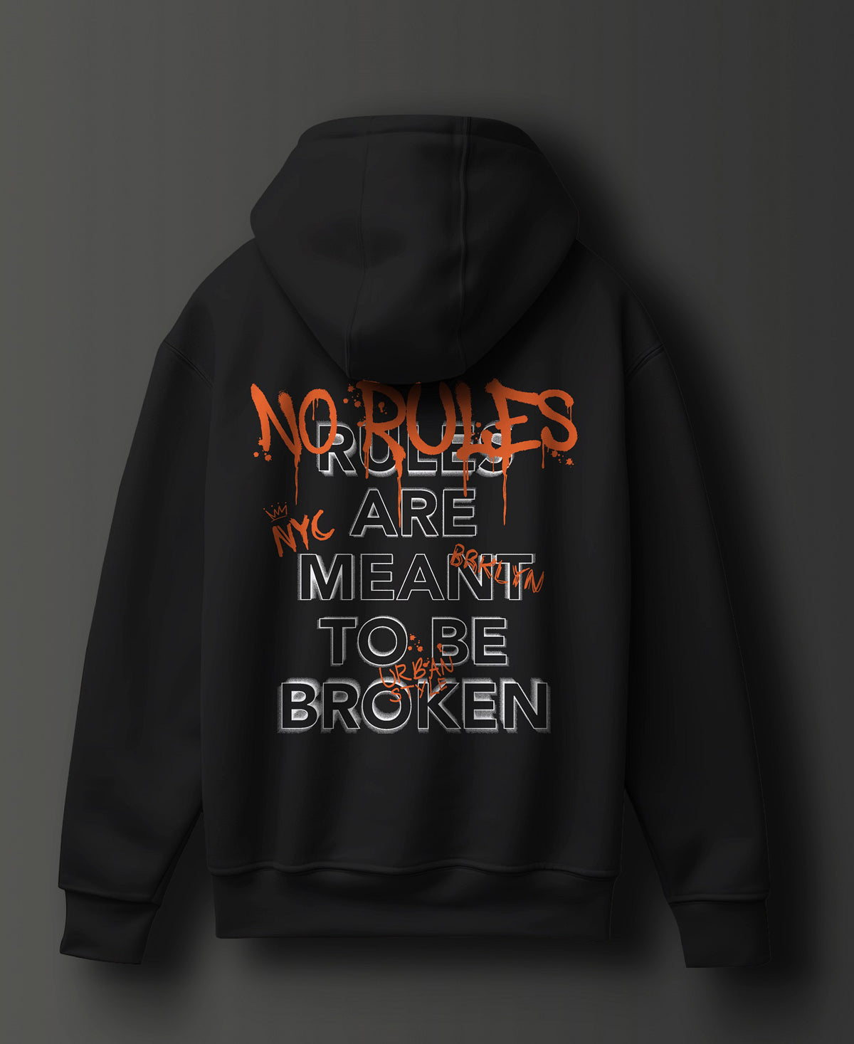 No Rules Black Graphic Printed Cotton Hoodie - #0116 - SQUIREHOOD