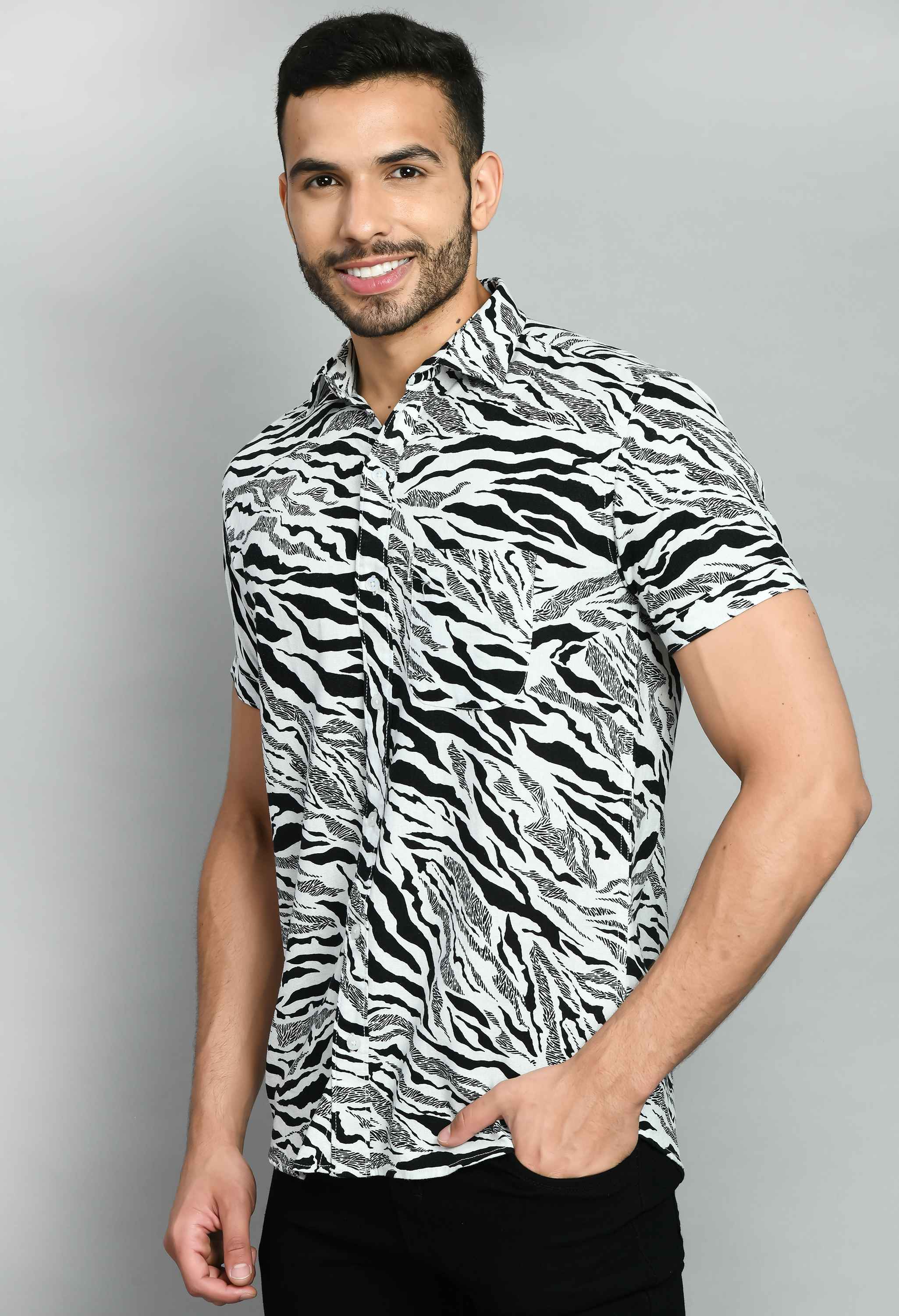 Animal Print Black White Linen Shirt - SQUIREHOOD