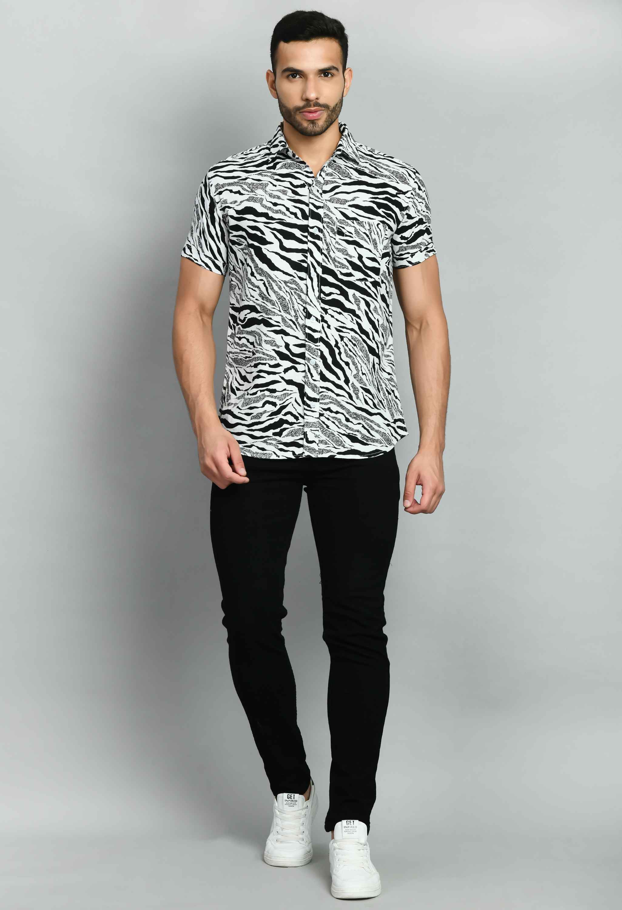 Animal Print Black White Linen Shirt - SQUIREHOOD