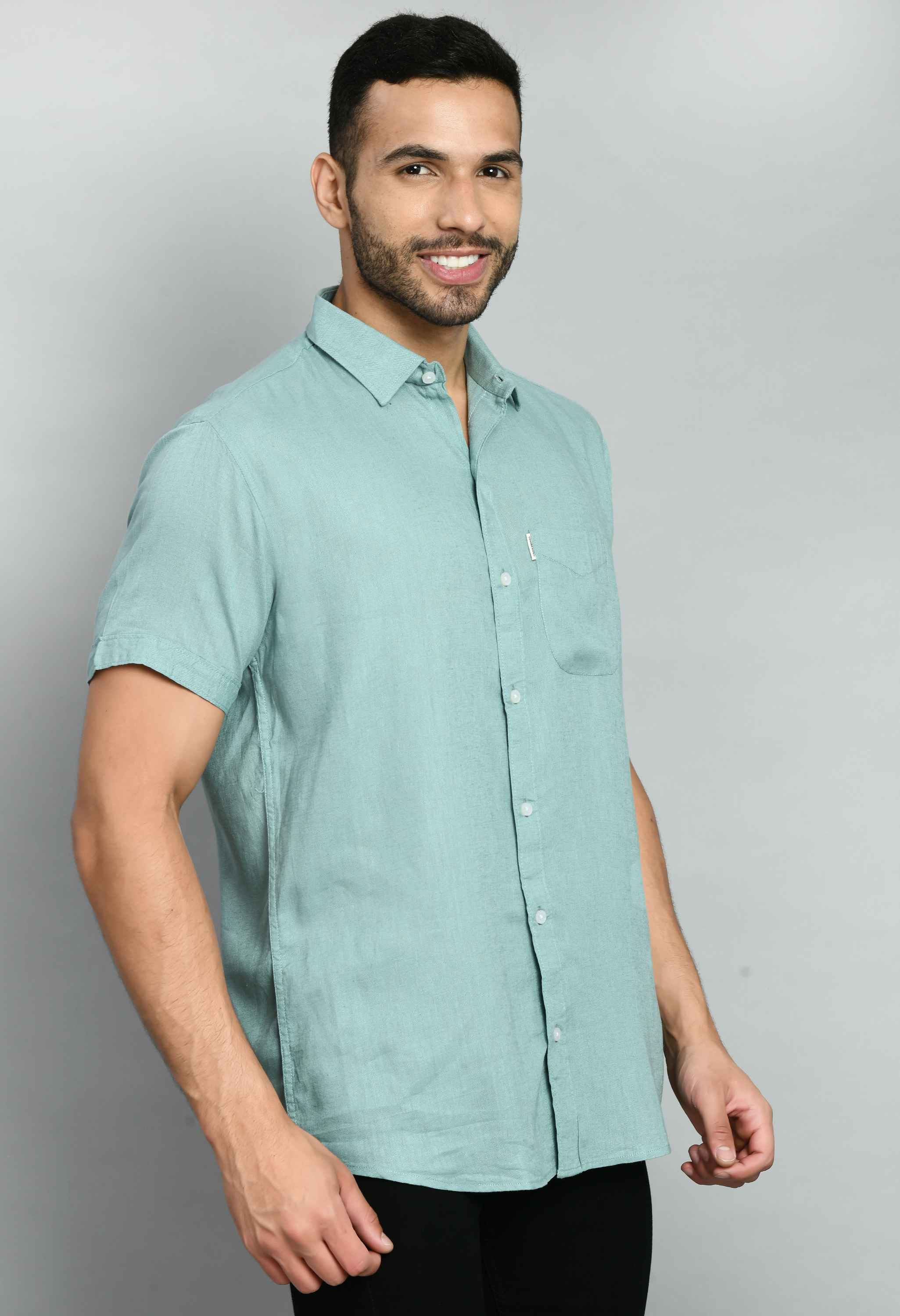 Basic Mint Green Linen Casual Shirt - SQUIREHOOD