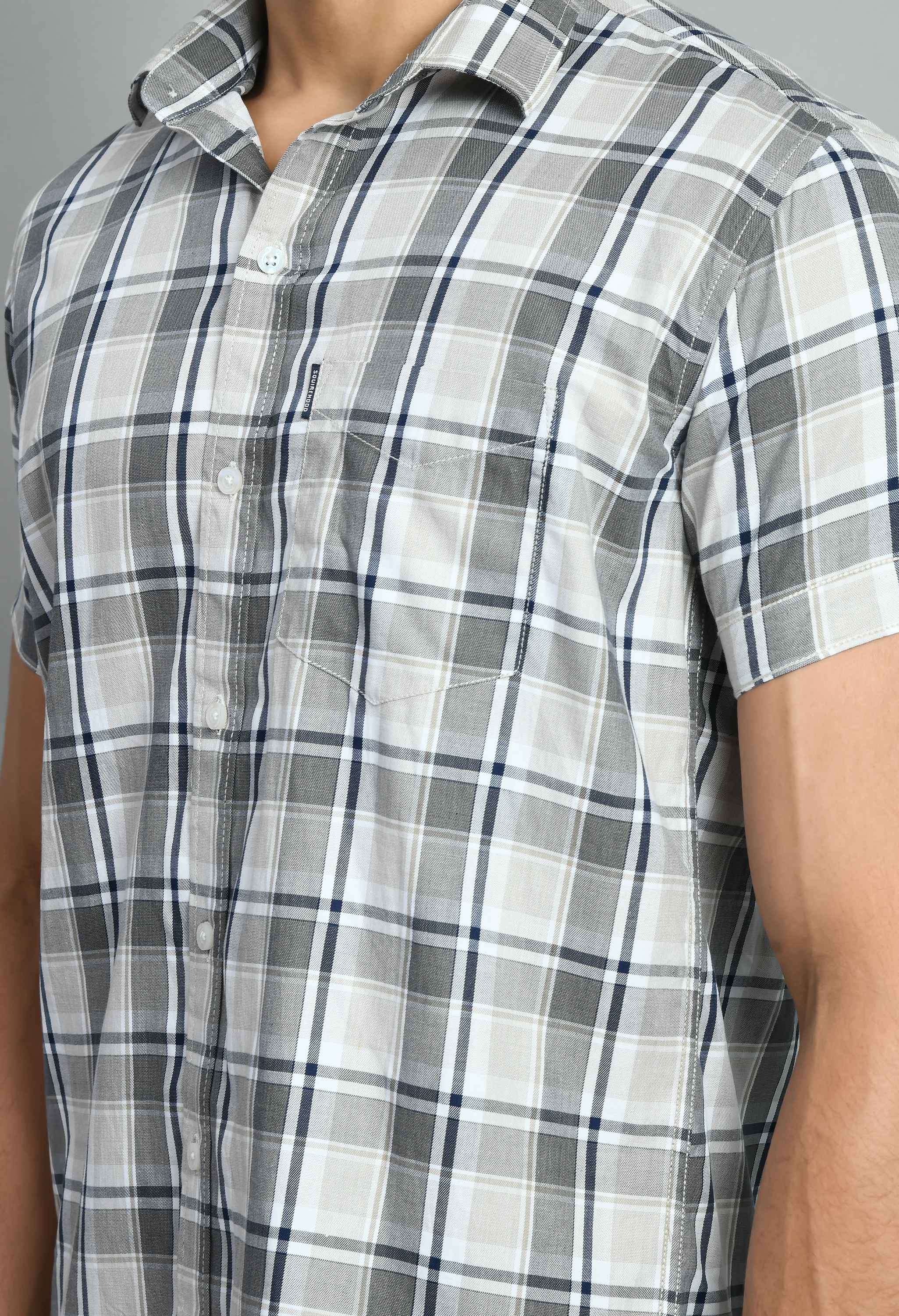 Cotton Smart Fit Checked Gray Shirt - SQUIREHOOD