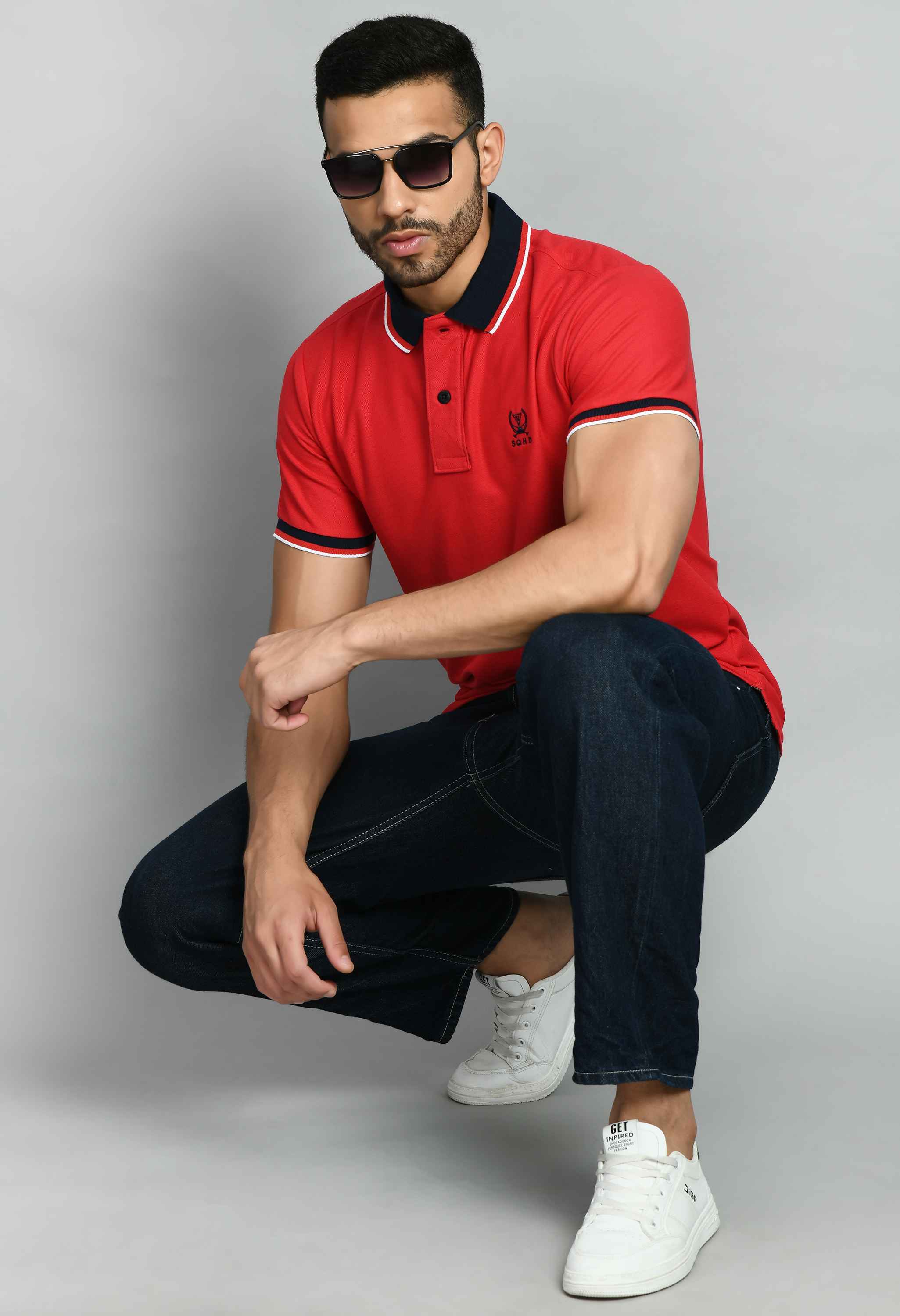 Men's Solid Red Smart Fit Polo T-Shirt - SQUIREHOOD