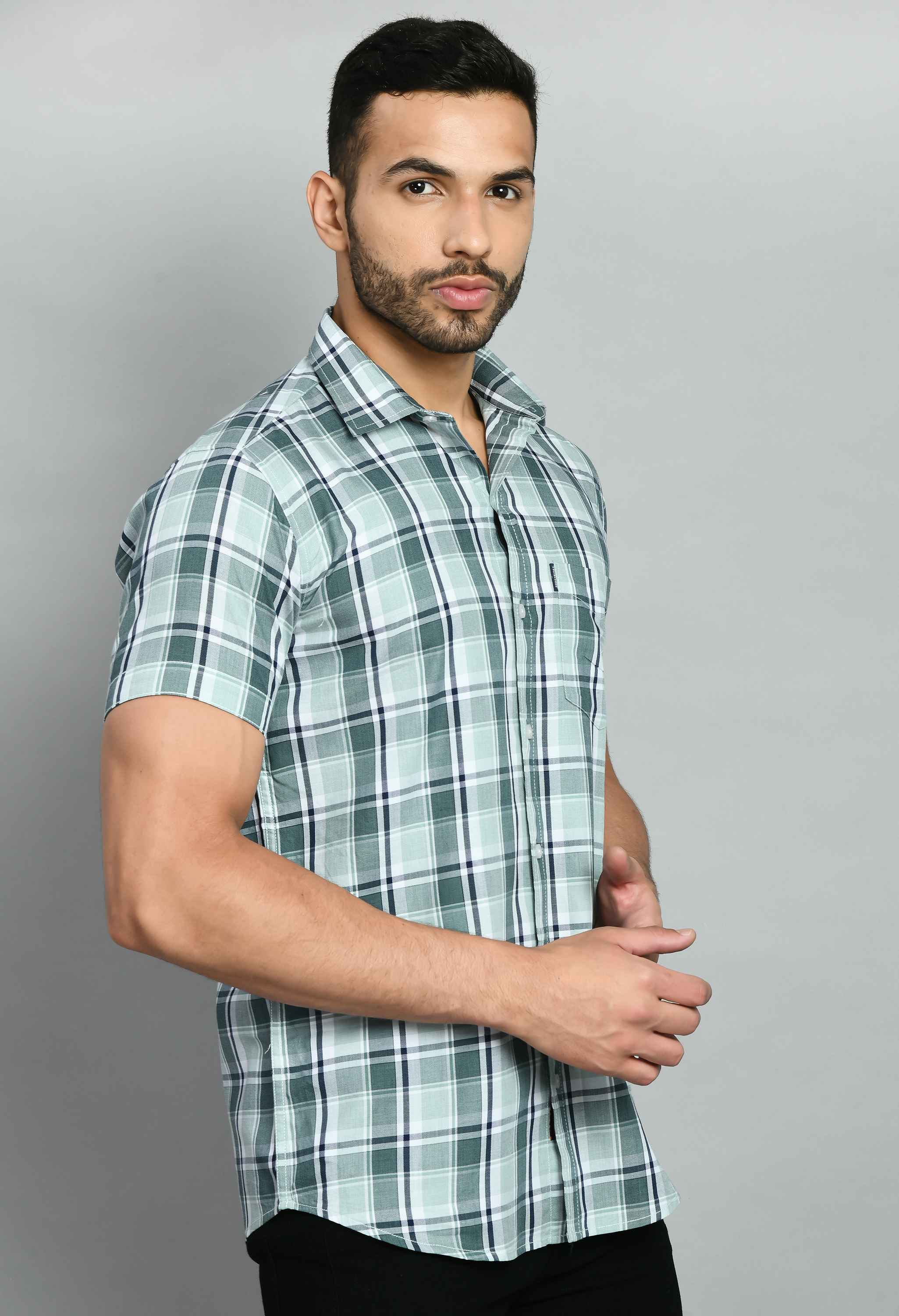 Green Short Sleeve Cotton Shirt - SQUIREHOOD