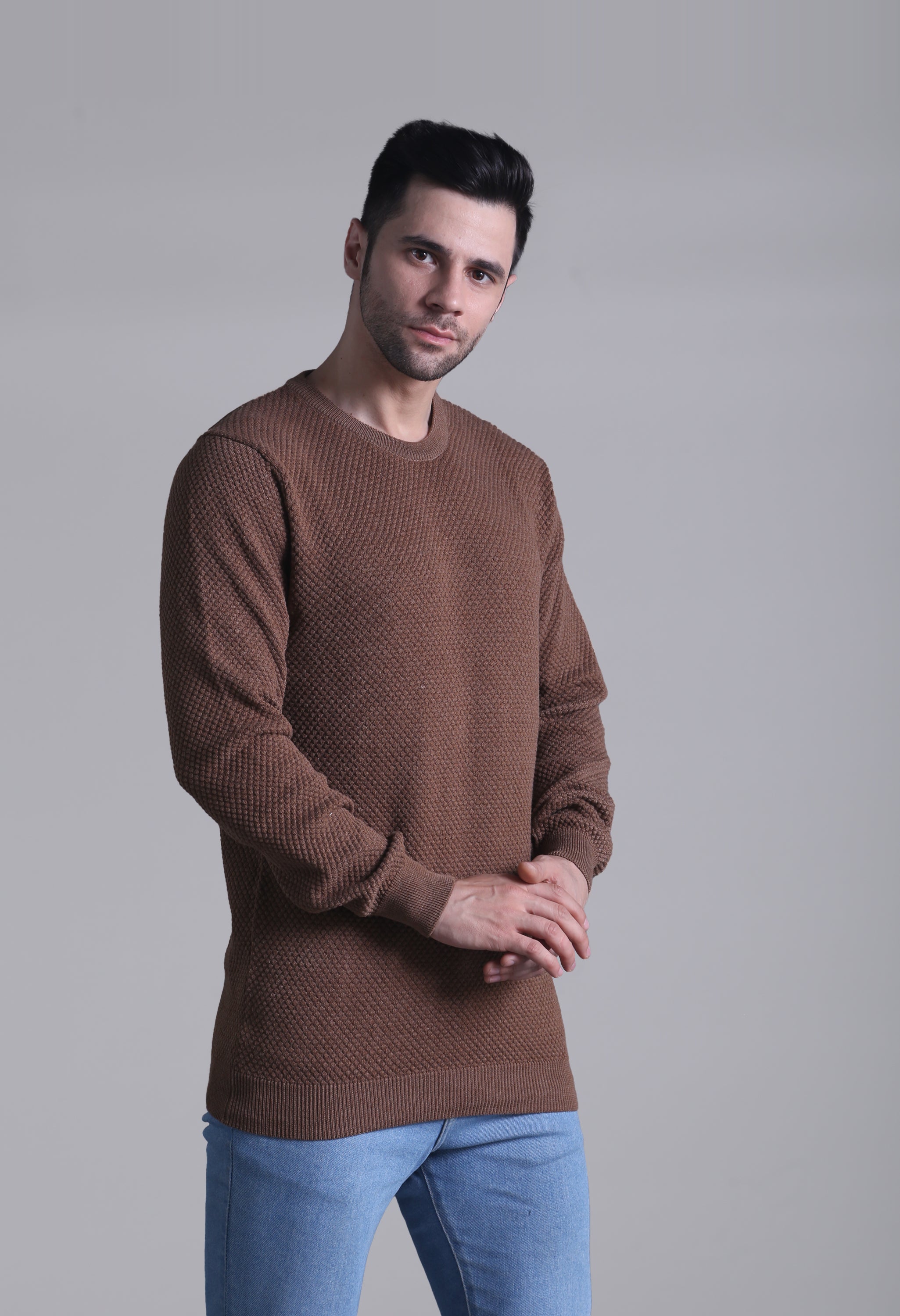 Camel Solid Popcorn Smart Fit Sweater - SQUIREHOOD