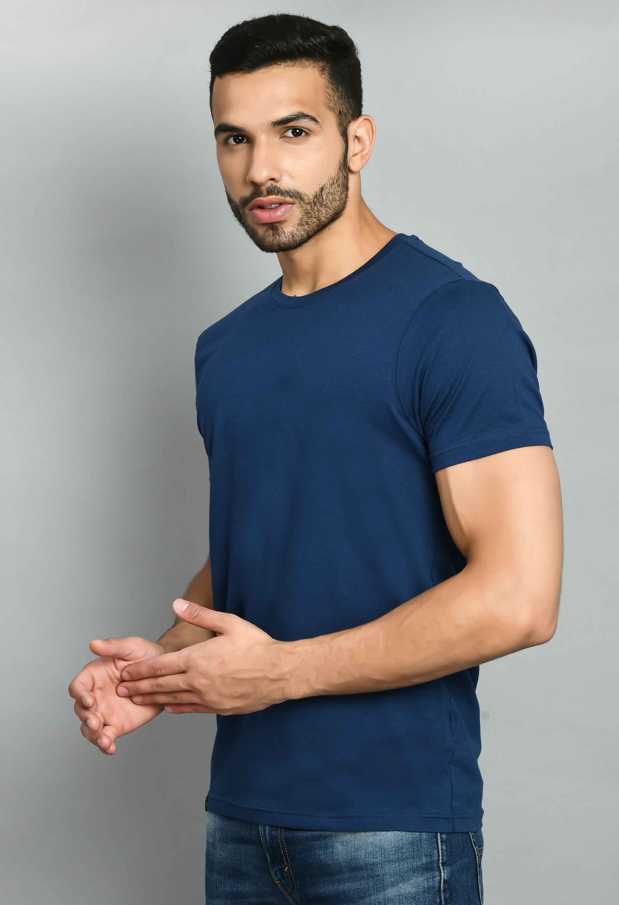 Men's Blue Round Neck T-Shirt for Men - SQUIREHOOD