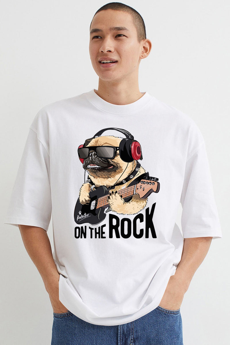On The Rock White Drop Shoulder T Shirt - SQUIREHOOD