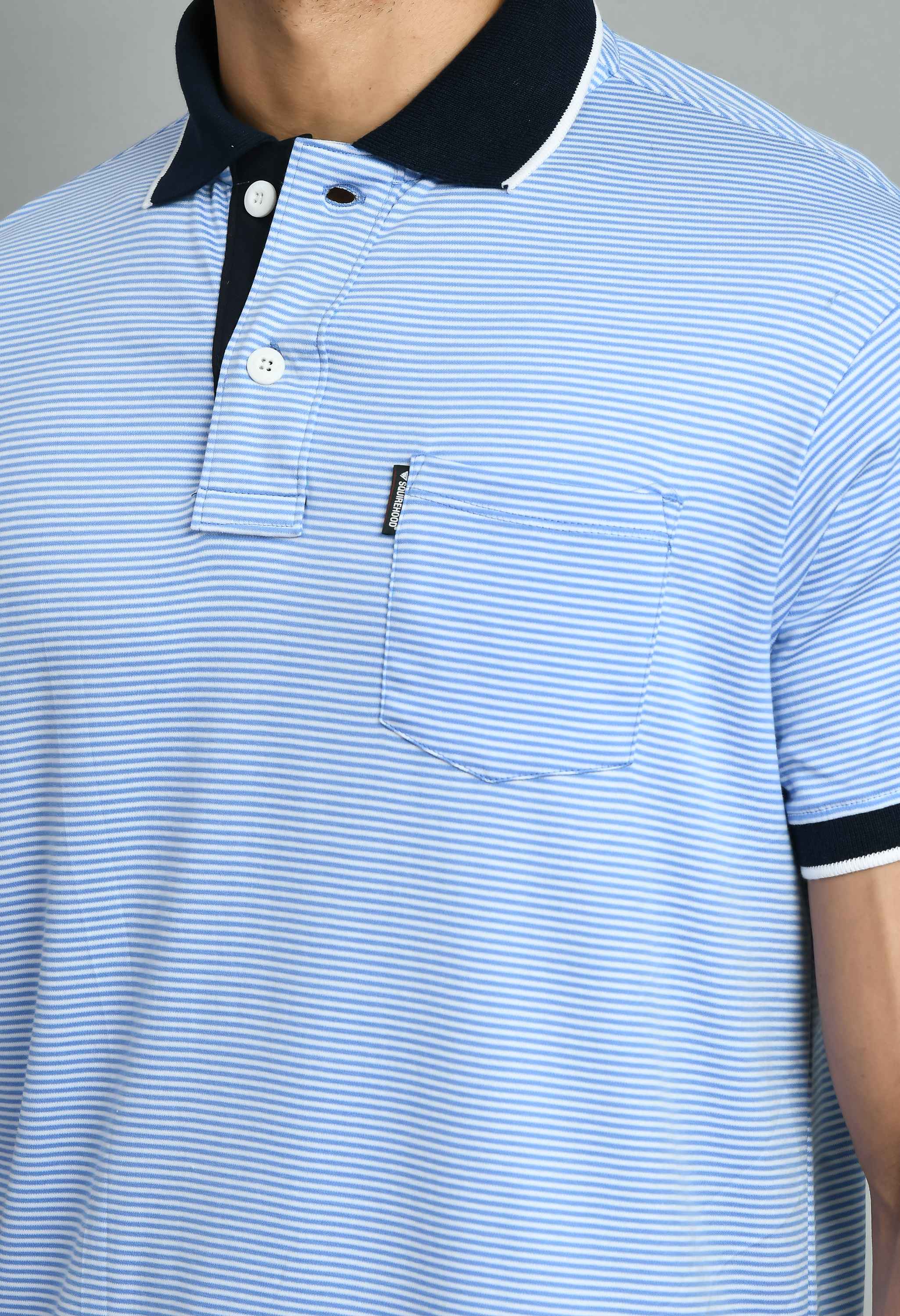 White Blue Polo Neck T-Shirt - SQUIREHOOD