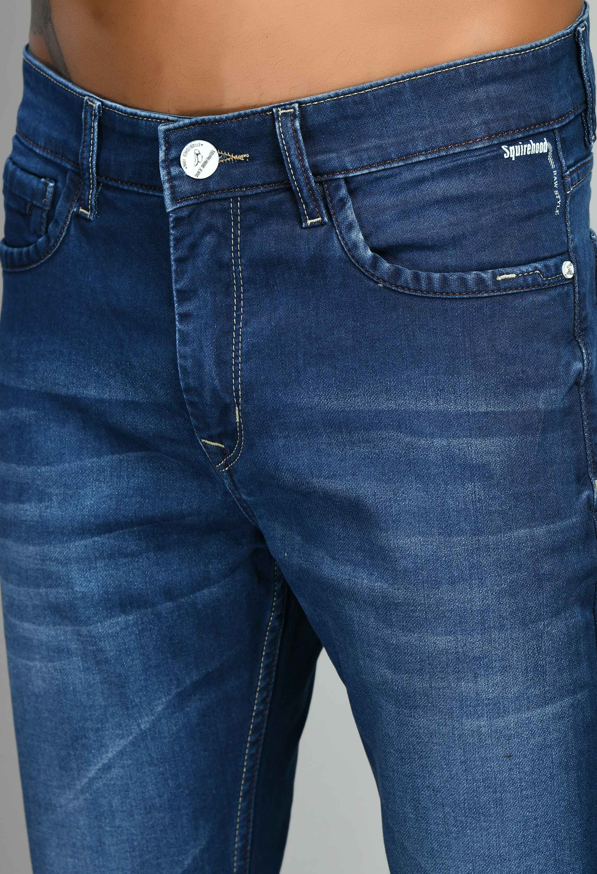 Indigo Blue Mid Rise Solid Straight Fit Jeans
