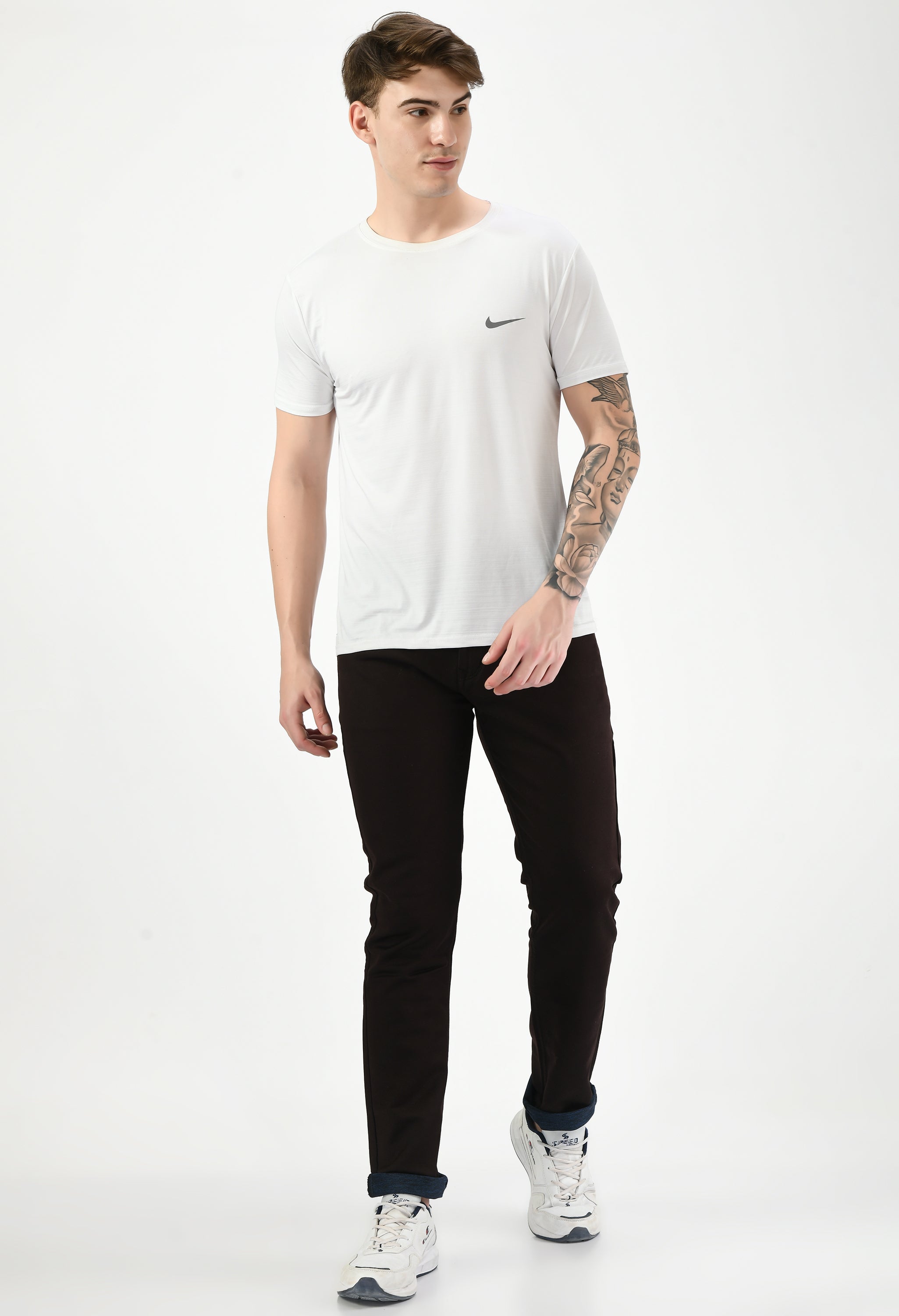 Mid Rise Straight Fit Solid Casual Pant