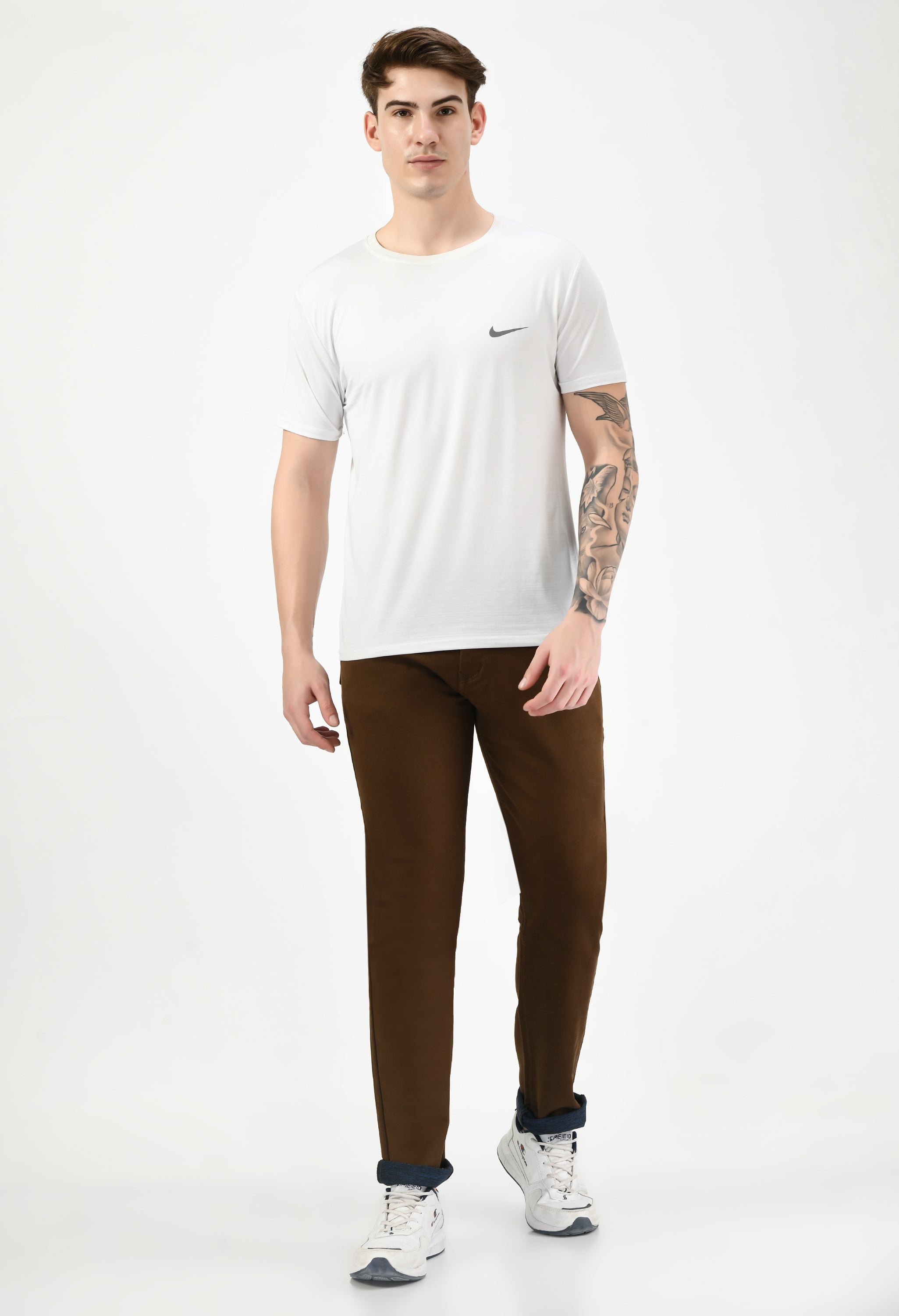 Solid Cotton Rust Straight Fit Casual Trouser