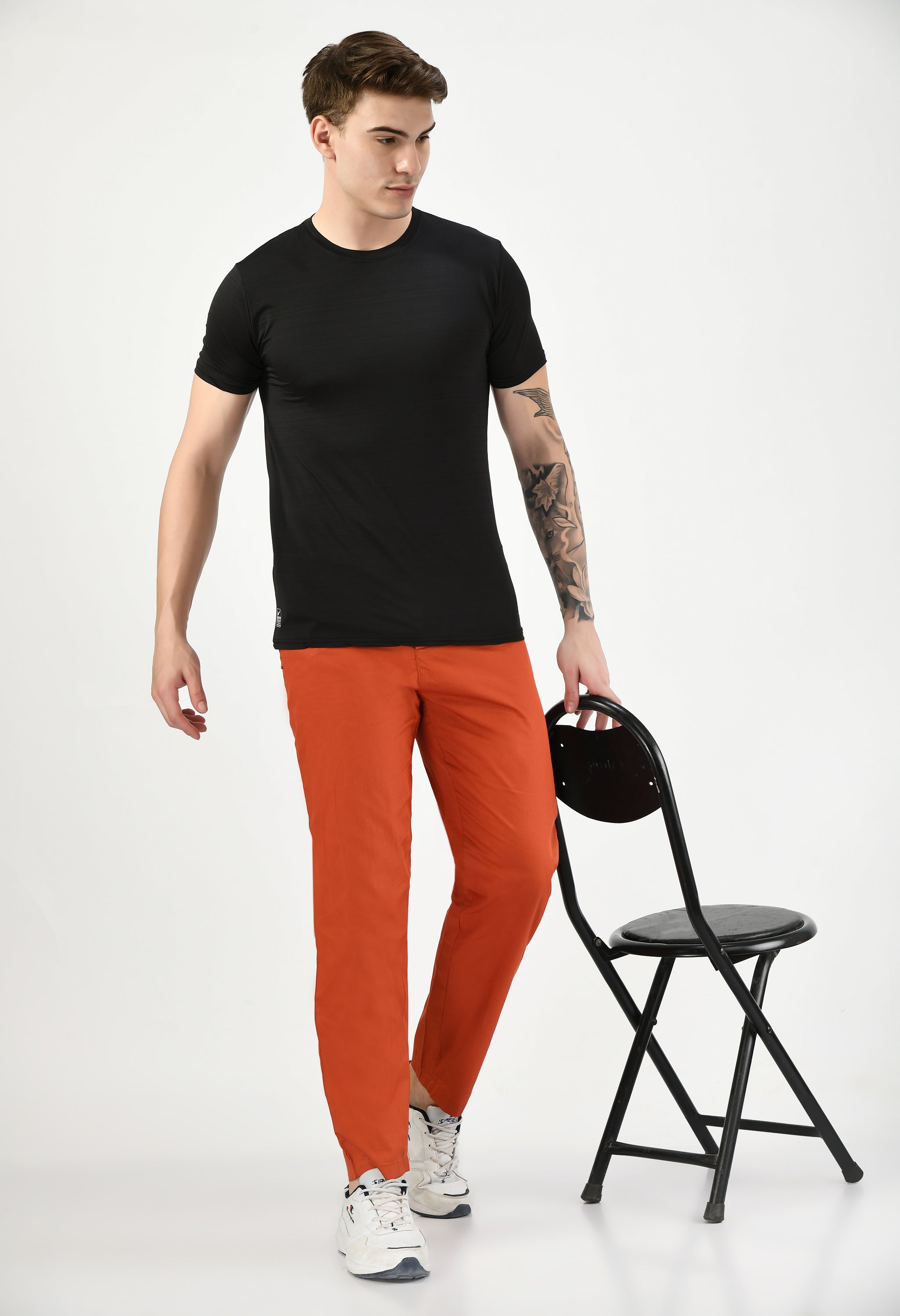 Orange Solid Cotton Twill Men's Trouser