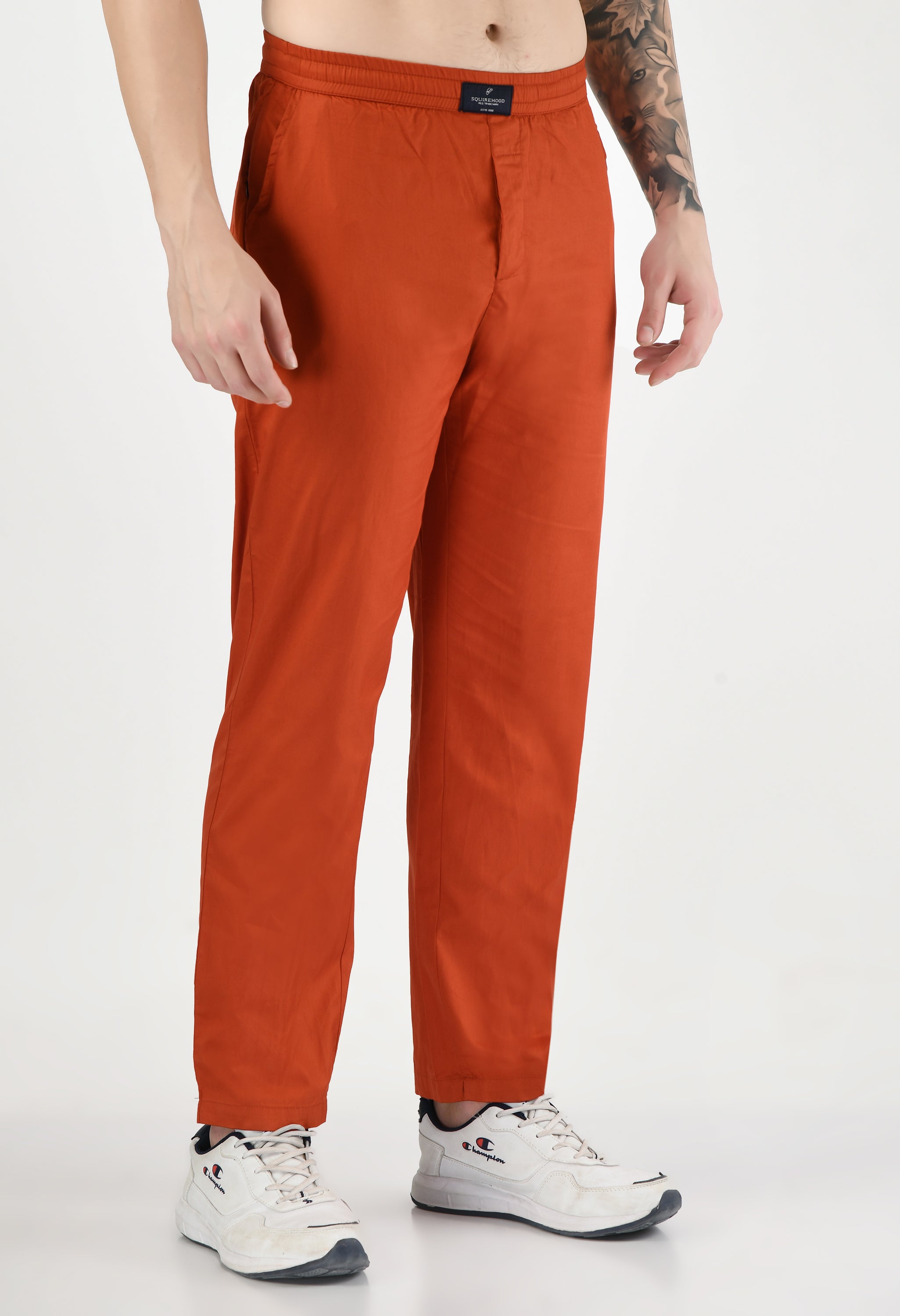 Orange Solid Cotton Twill Men's Trouser