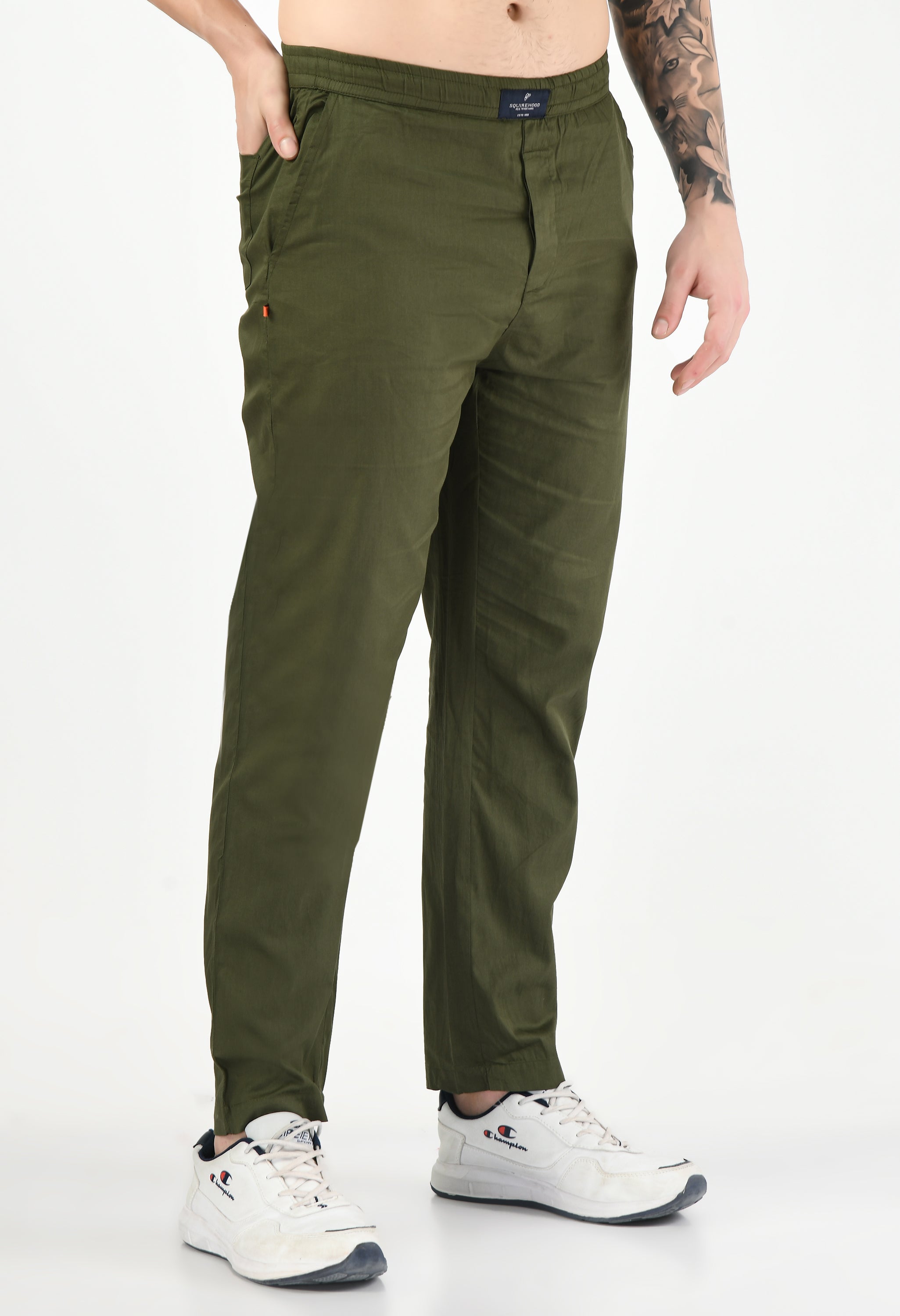 Olive Solid Cotton Twill Men's Trouser - SQUIREHOOD