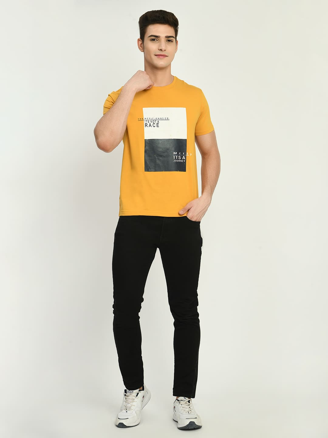 Men’s Printed Round Regular Fit T-Shirt - Mustard Yellow - SQUIREHOOD