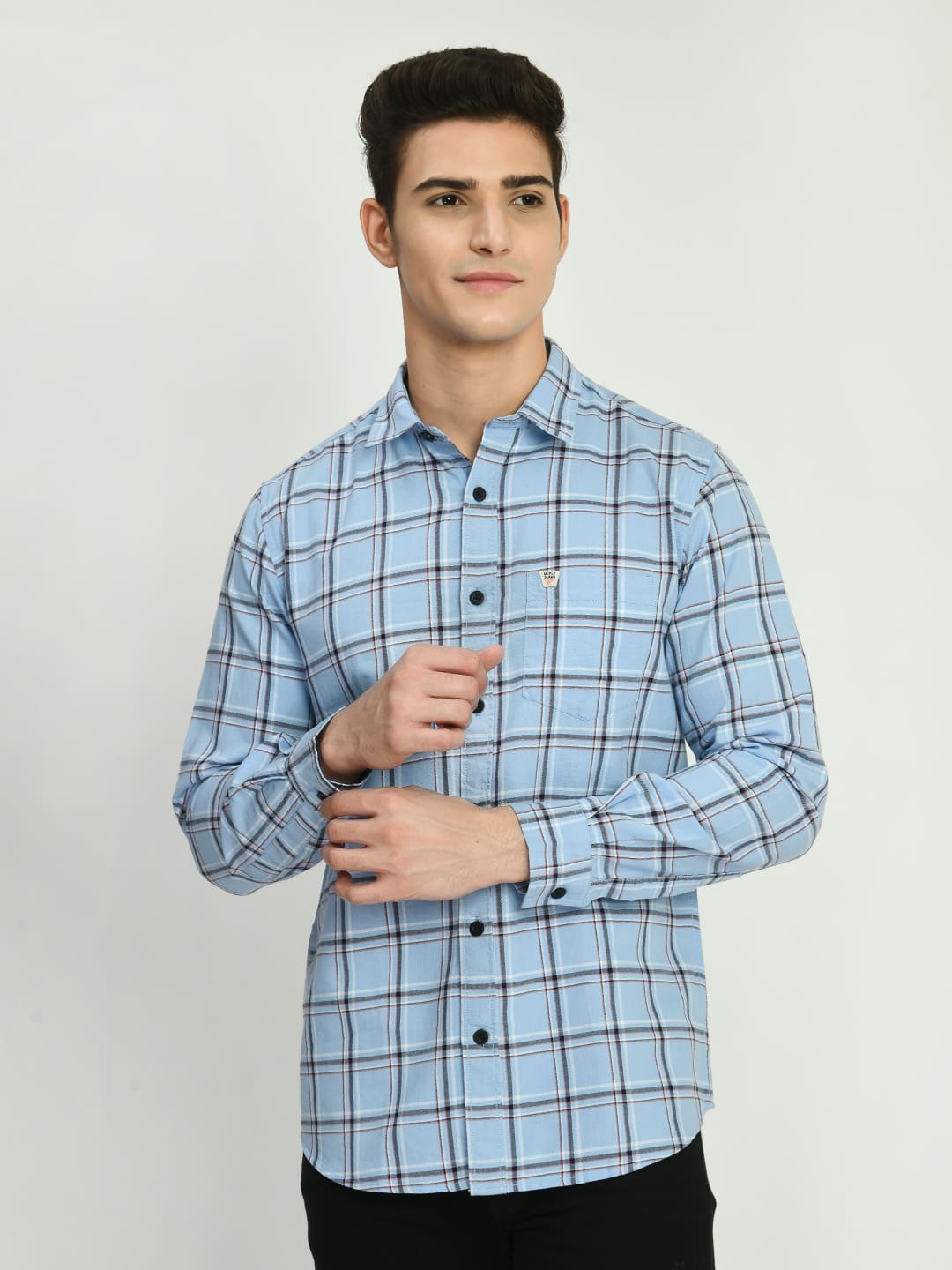 Men’s Checkered Spread Full Sleeve Shirt - S. Blue - SQUIREHOOD
