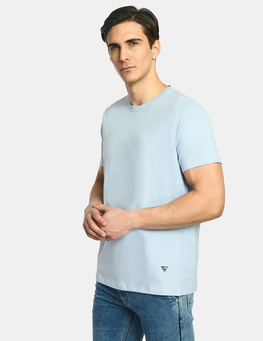Men's Plain Baby Blue Round Neck T-Shirt