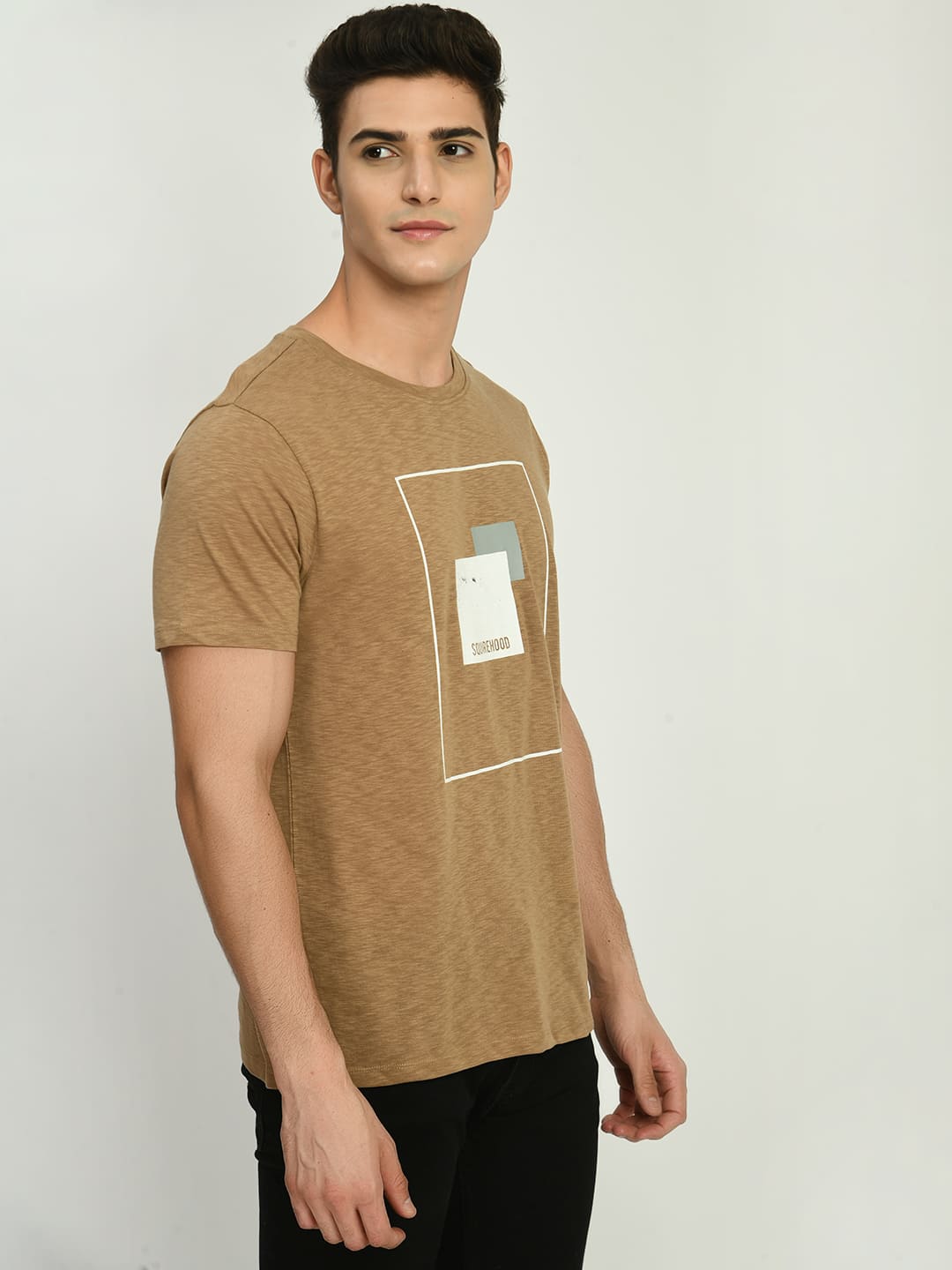 Men's Lemon Light Brown Printed Knit T-Shirt