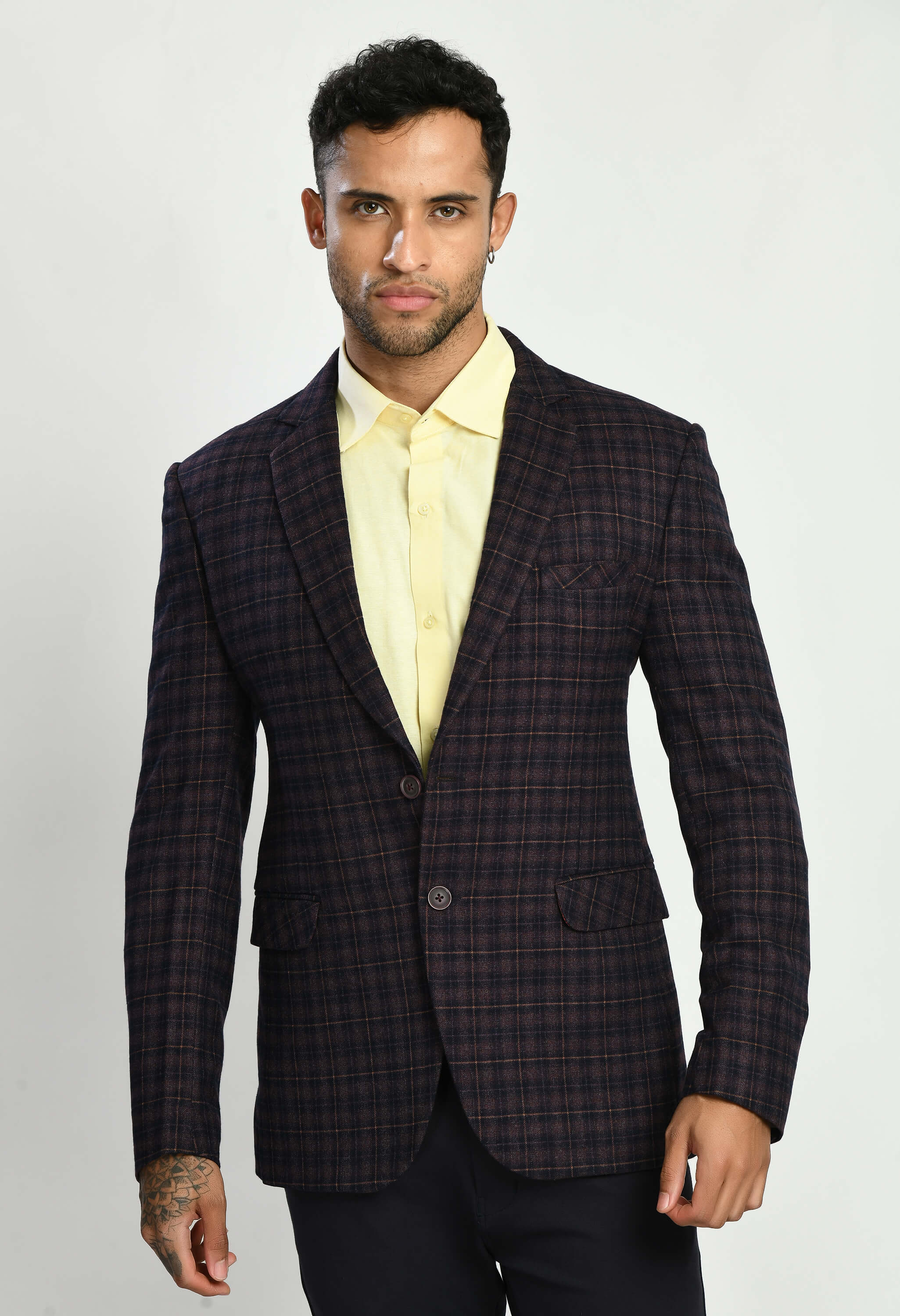 Maroon Single Breasted Blazer with Notched Lapel