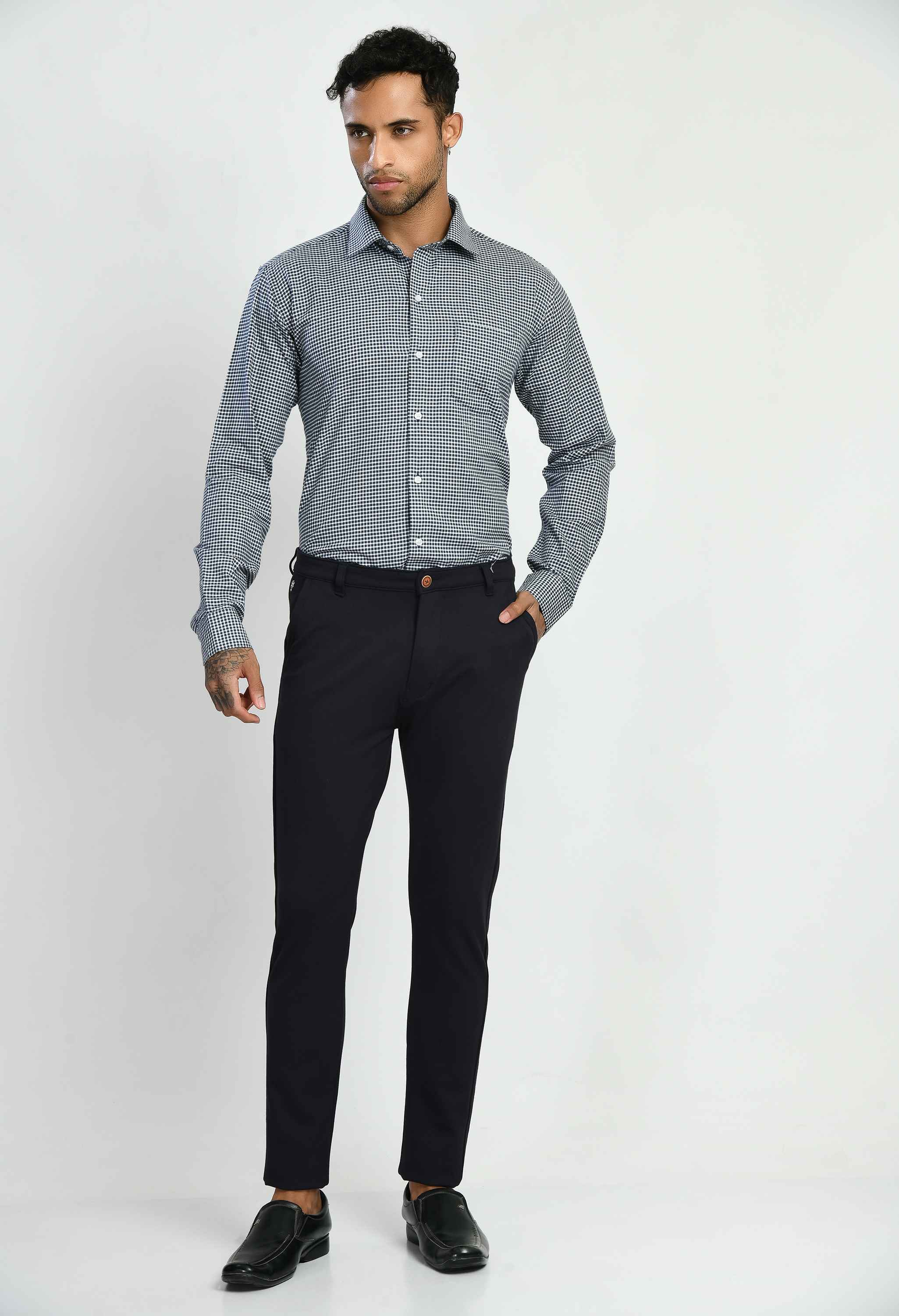Men's Checked Black White Cotton Formal Shirt