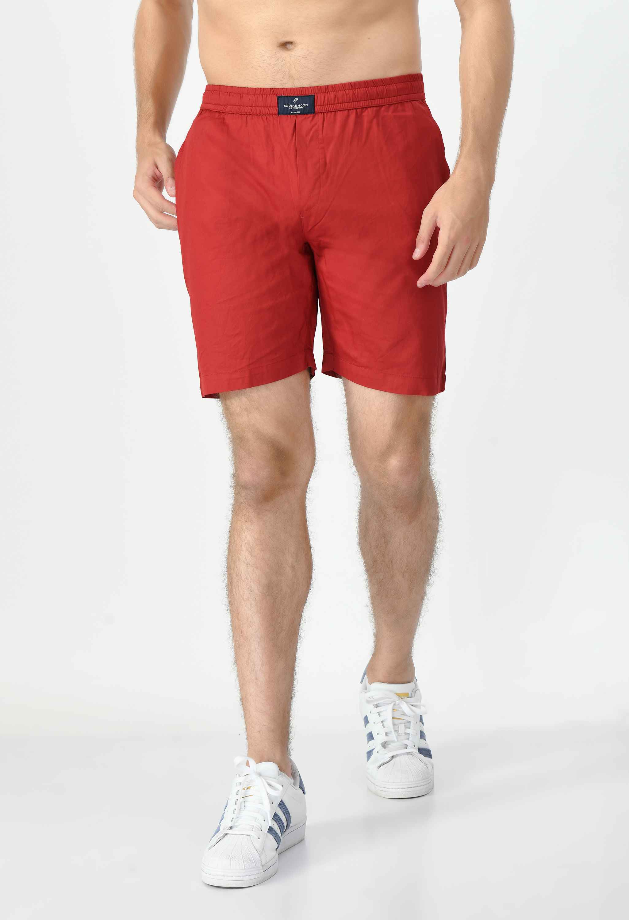 Men's Cotton Twill Solid Boxer with Side Pocket - Red