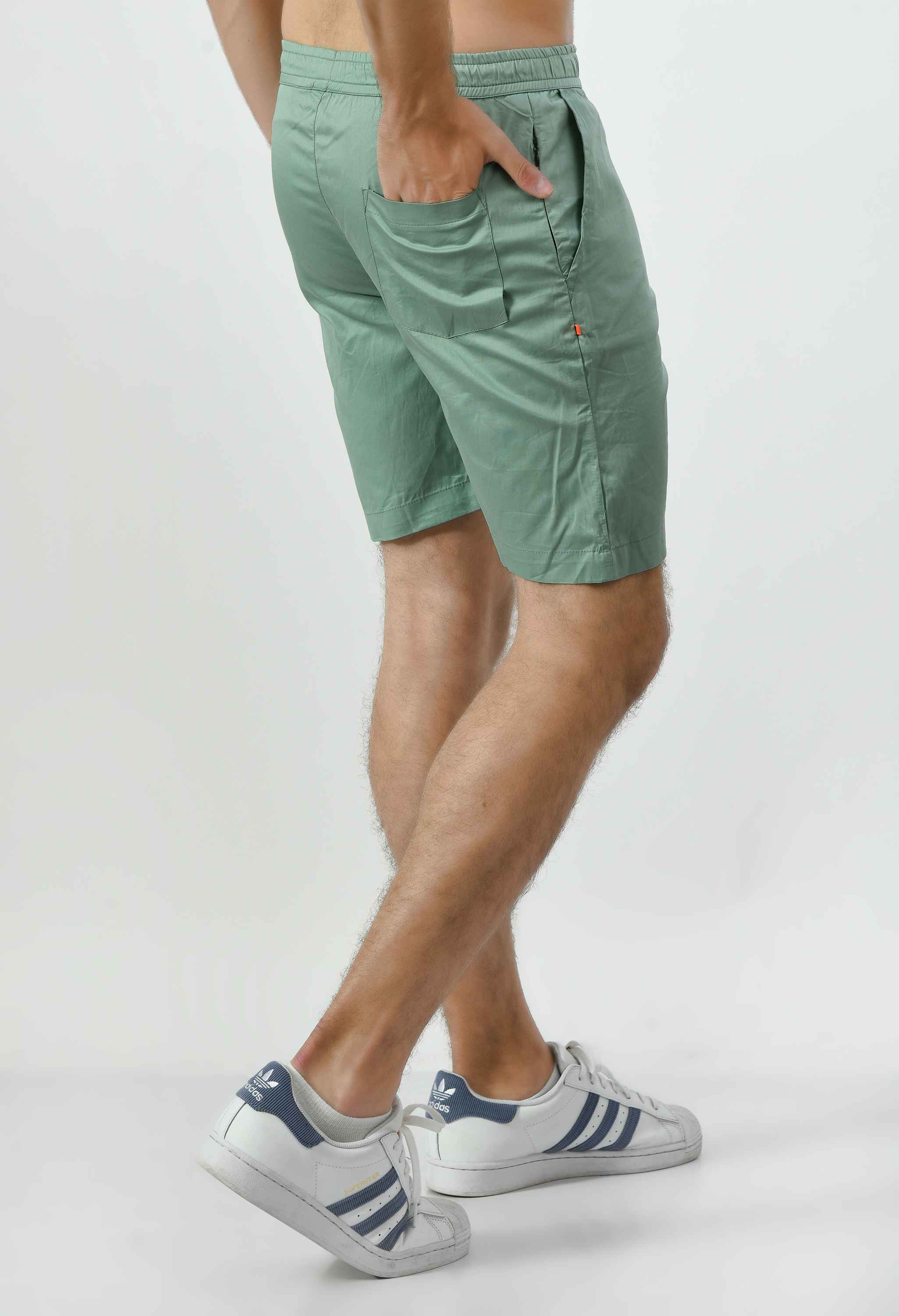 Men's Cotton Twill Solid Boxer with Side Pocket - Mint Green