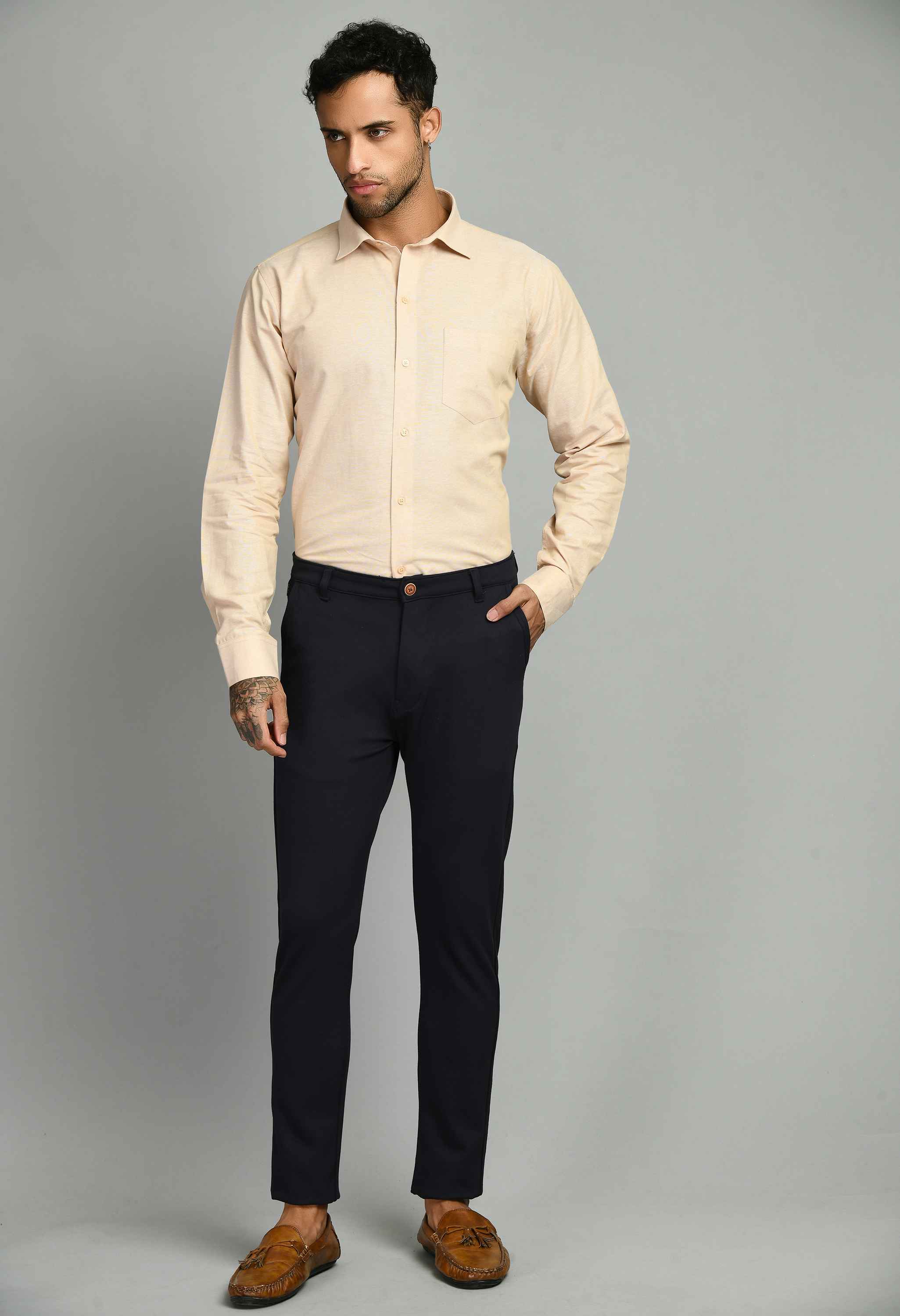 Solid Cotton Oxford Slim Fit Men's Formal Shirt