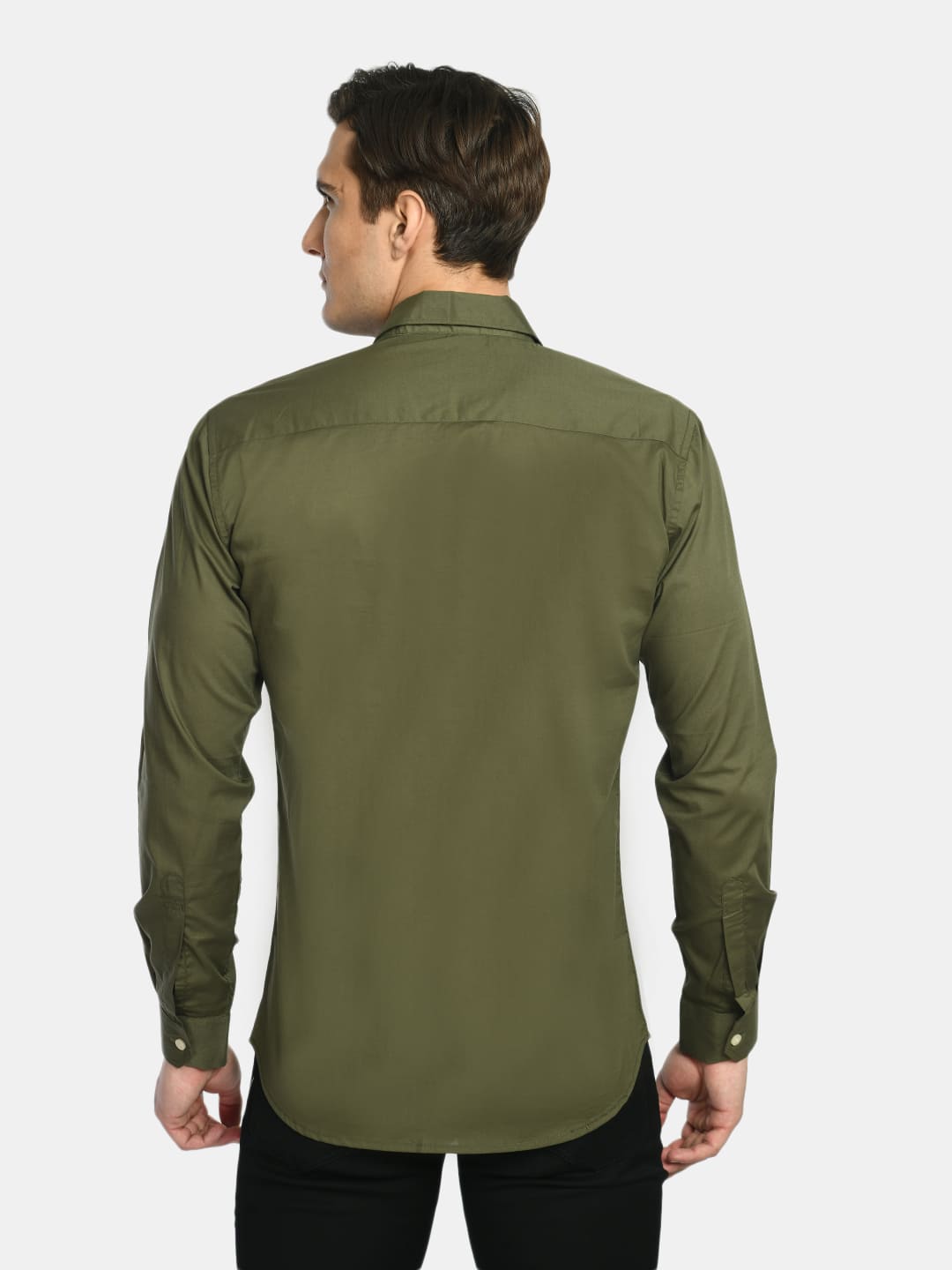 Men's Olive Green Solid Cotton Casual Shirt