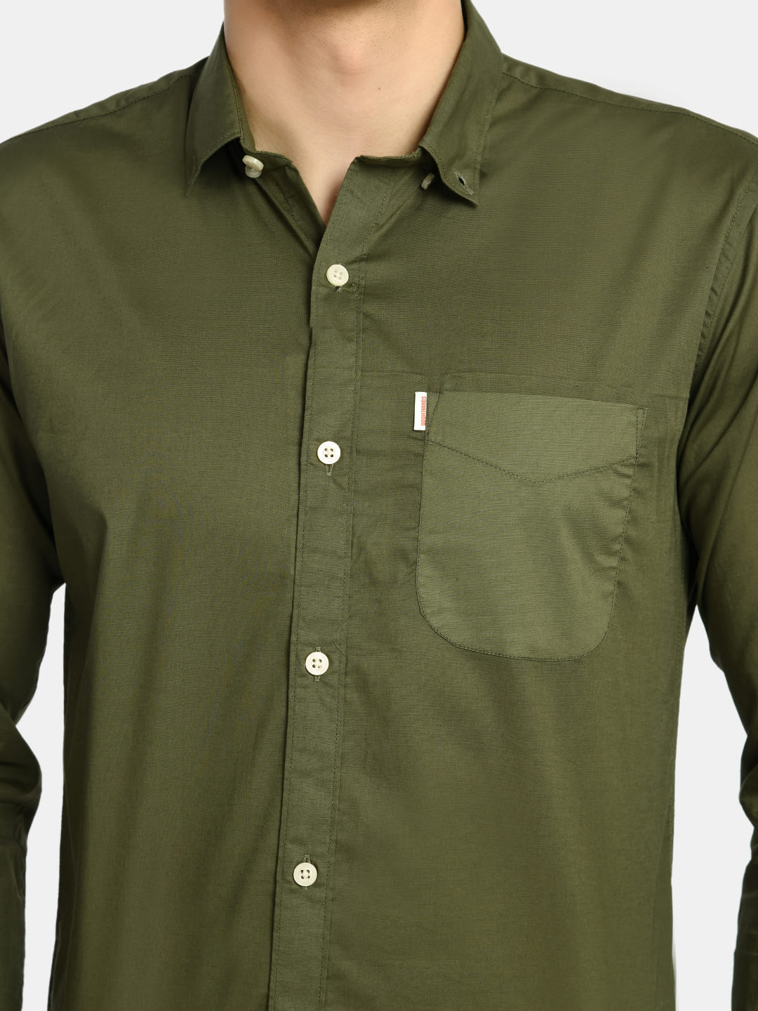 Men's Olive Green Solid Cotton Casual Shirt