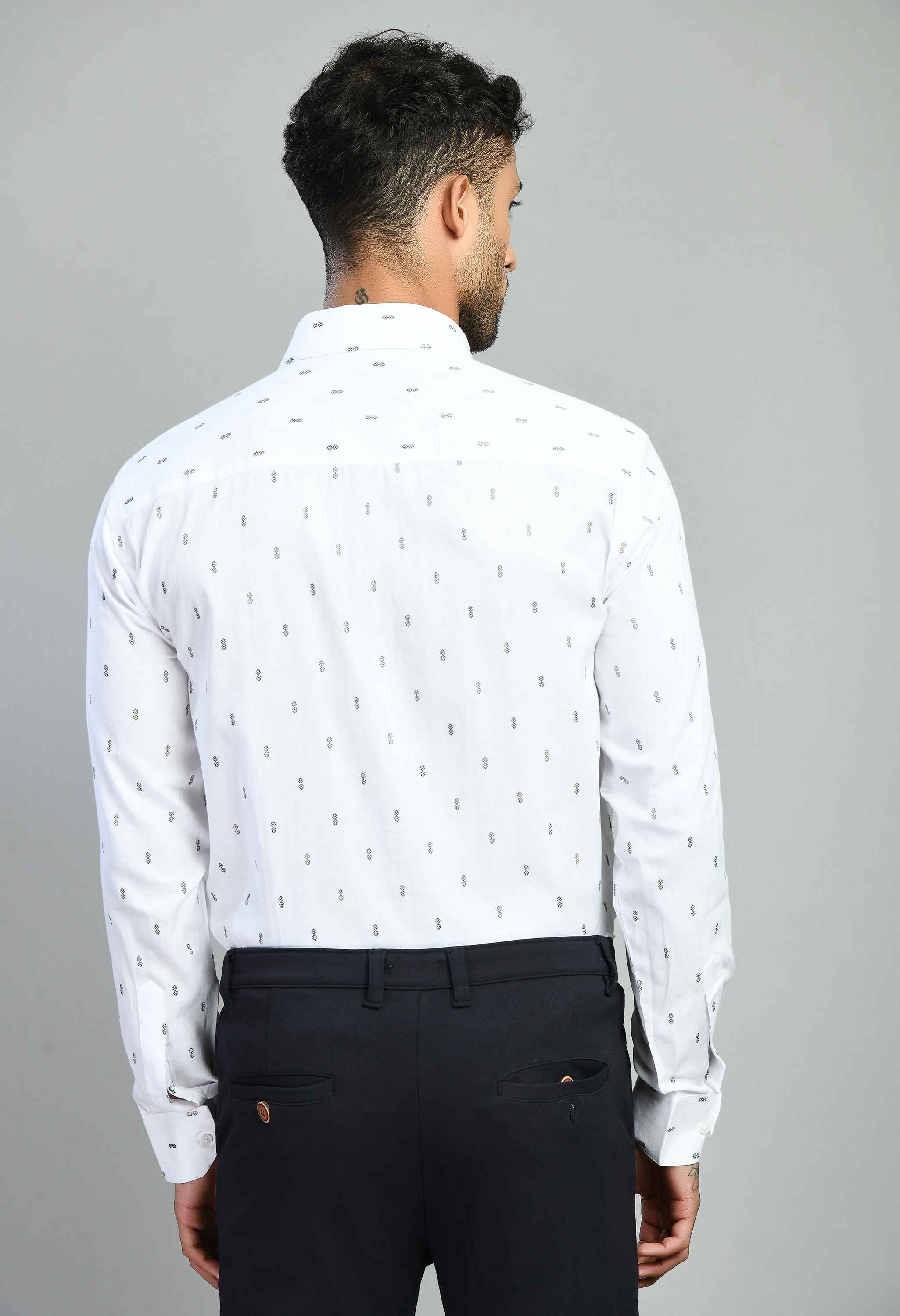 Men's Printed Cotton Slim Fit Formal Shirt