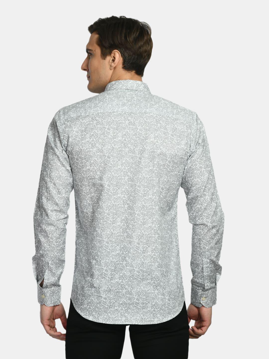 Men's Printed Oxford Regular Fit Shirt - White