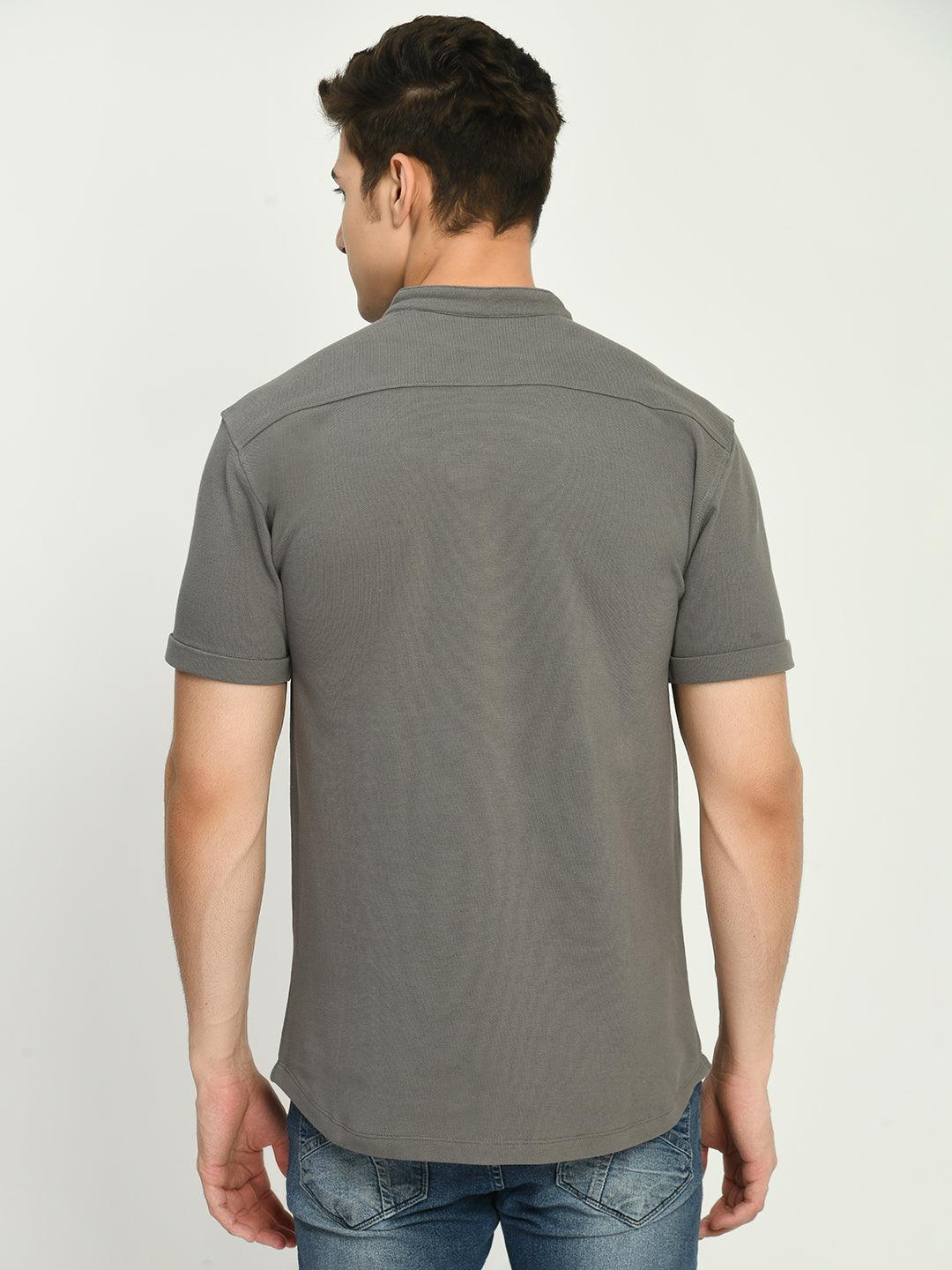 Men's Regular Fit Knit Shirt with Mandarin Collor