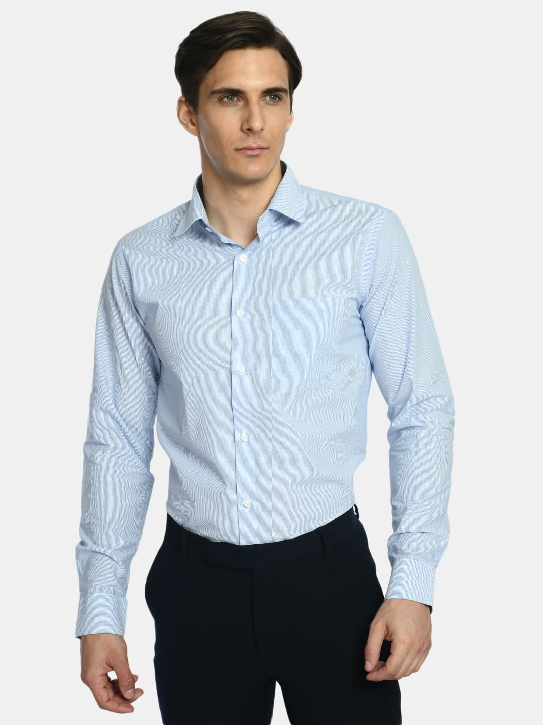 Men's Sky blue Stripes Cotton Formal Shirt