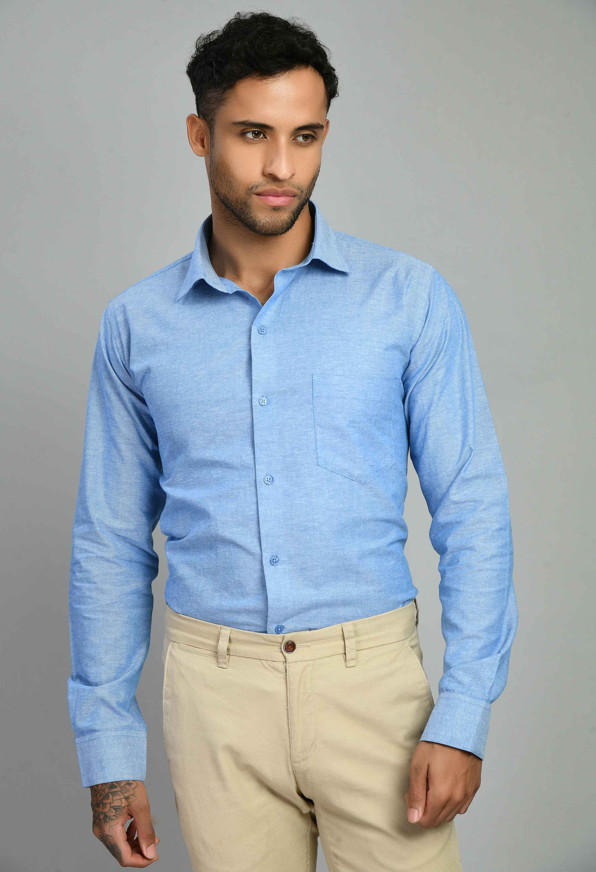 Sky Blue ‍Cotton Regular Fit Formal Shirt – Formal Men BD