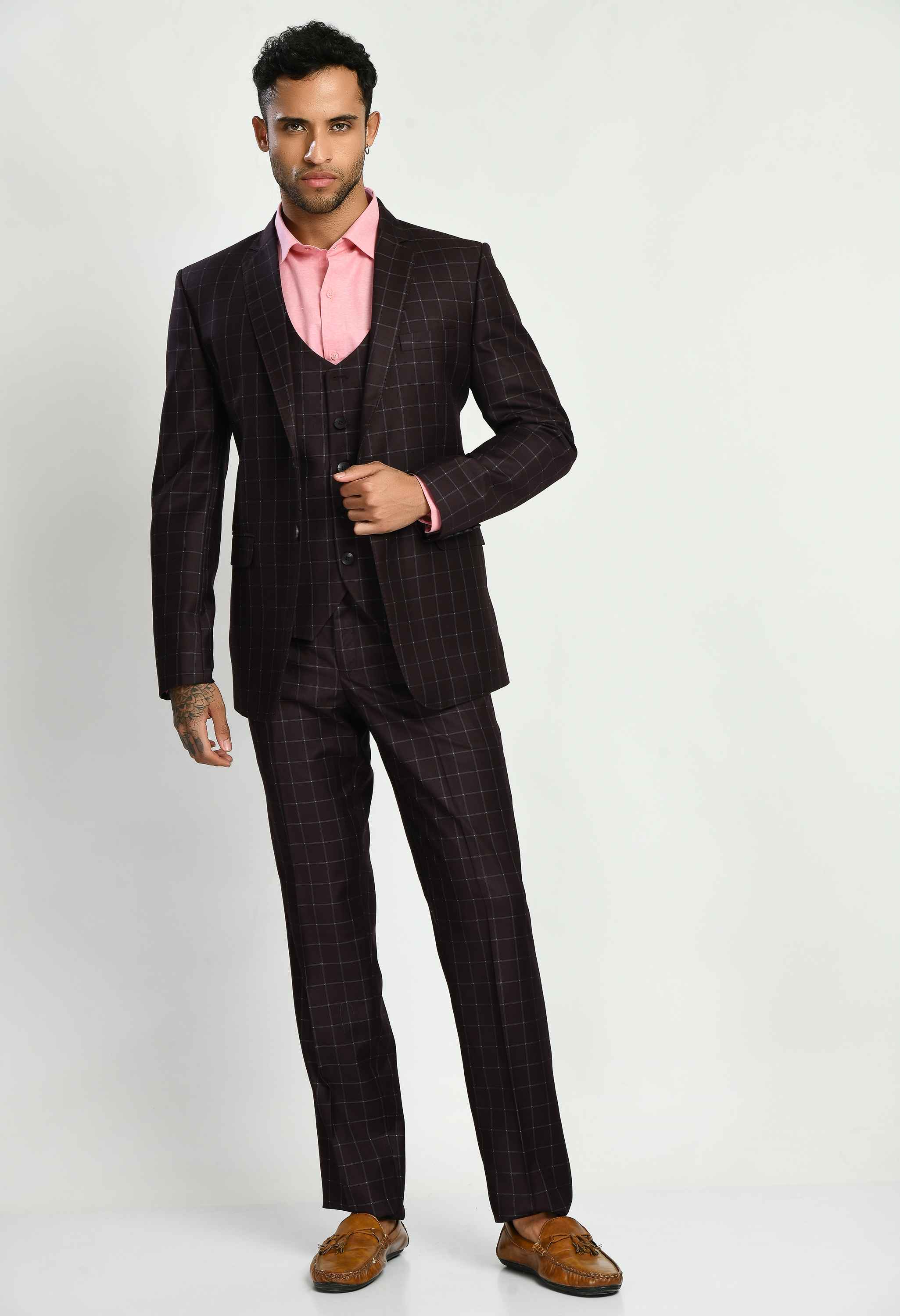 Men's Tuxedo Wine Suit Set