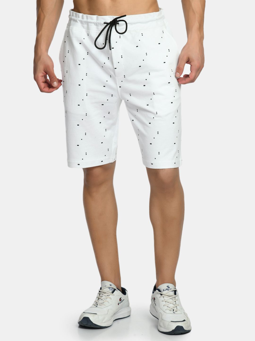Men's White Regular Fit Printed Knit Shorts