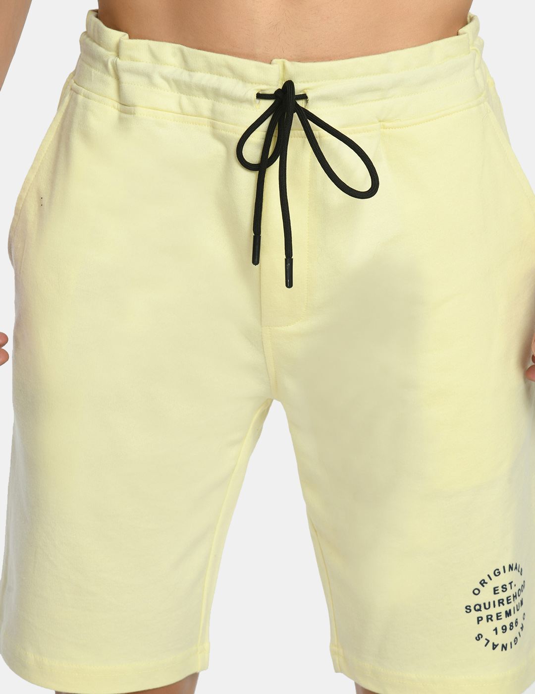 Men's Yellow Mid Rise Solid Knit Shorts