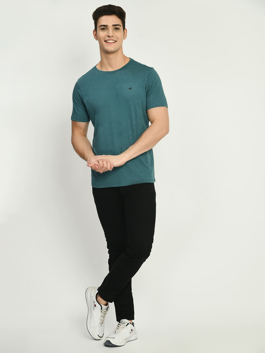 Men's Pine Green Solid Round Neck T-Shirt