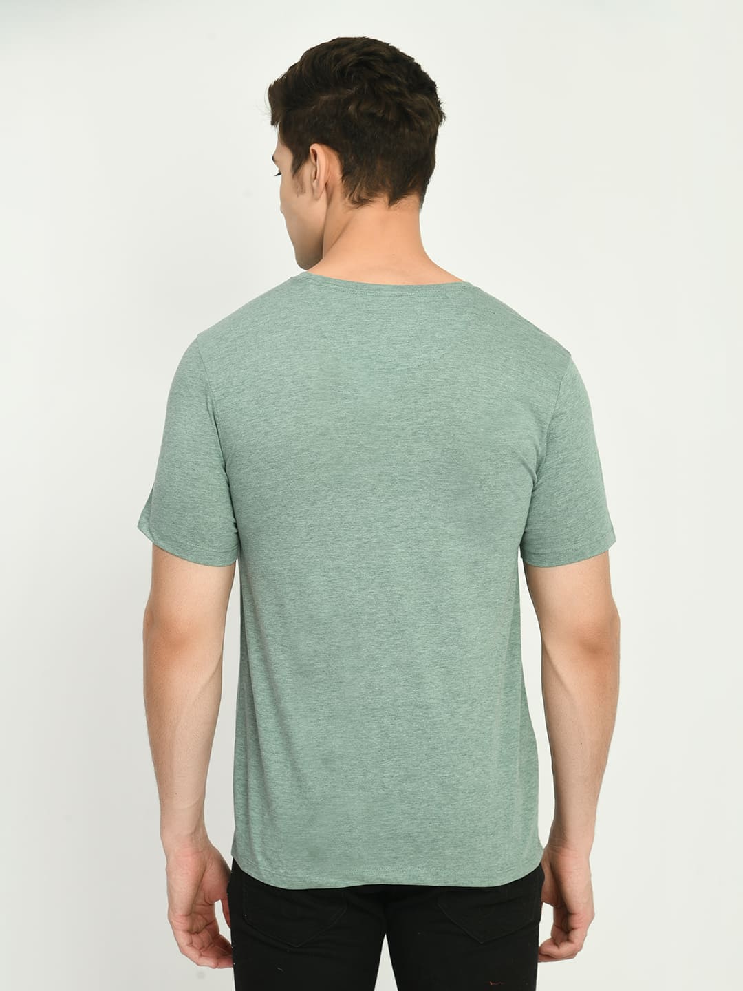 Men's Olive Solid Crew Neck T-Shirt
