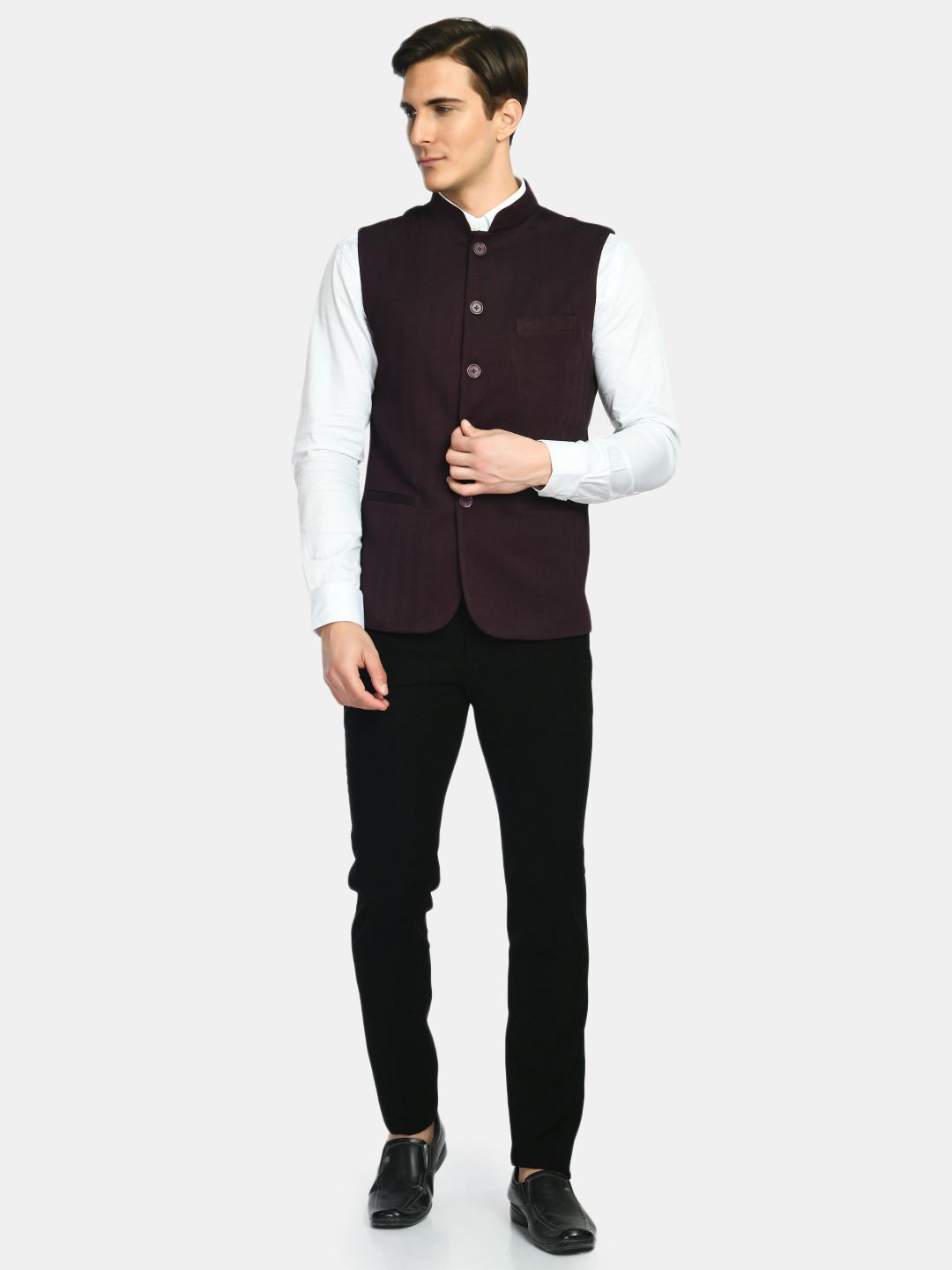Men's Solid Knitted Slim Fit Nehru Jacket