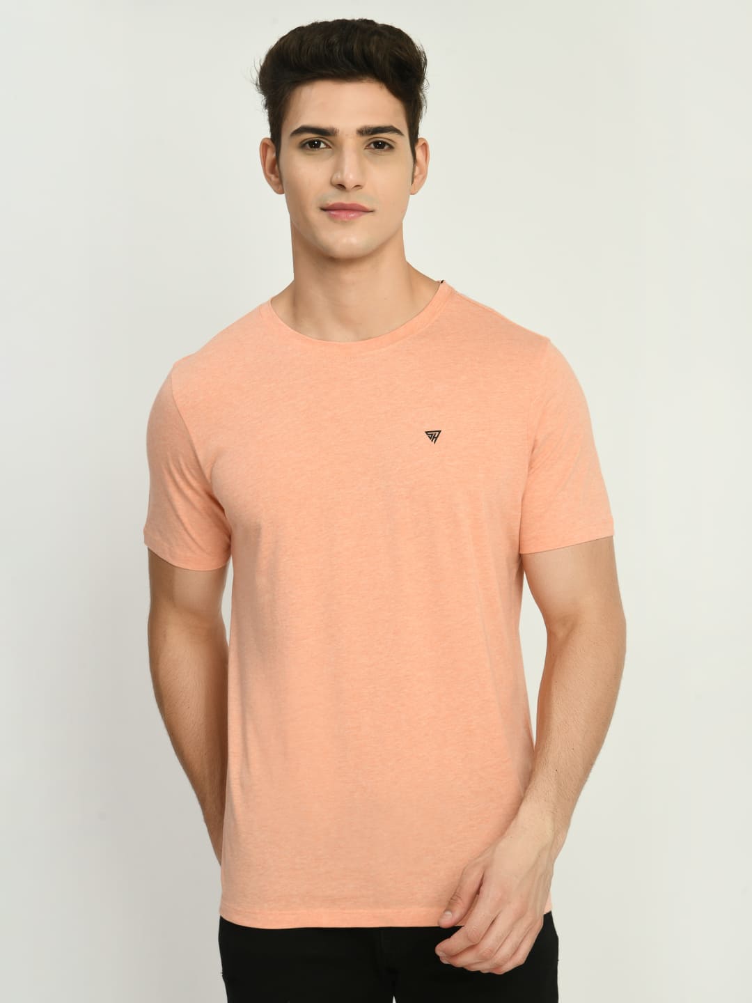 Men's Casual Solid Orange Crew Neck T-Shirt