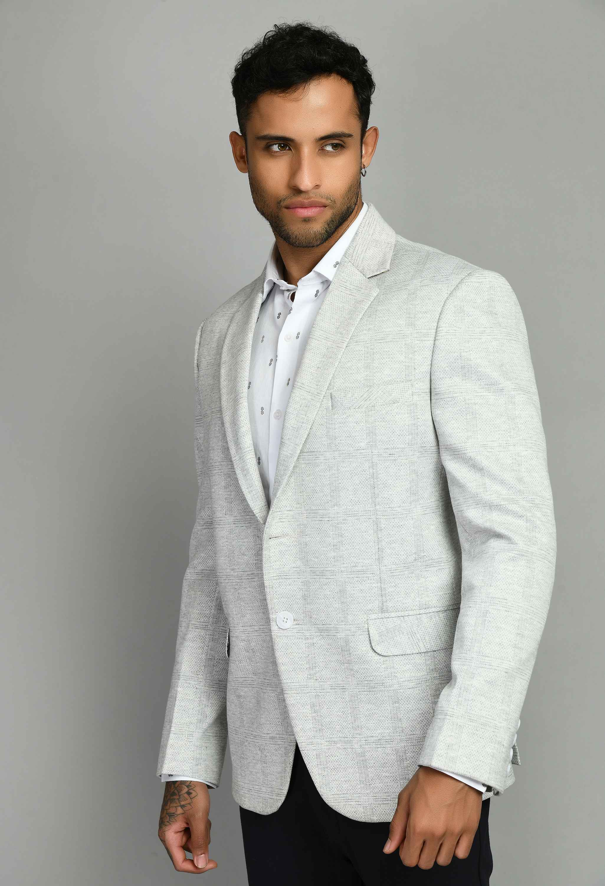 Premium Notched Lapel White Blazer