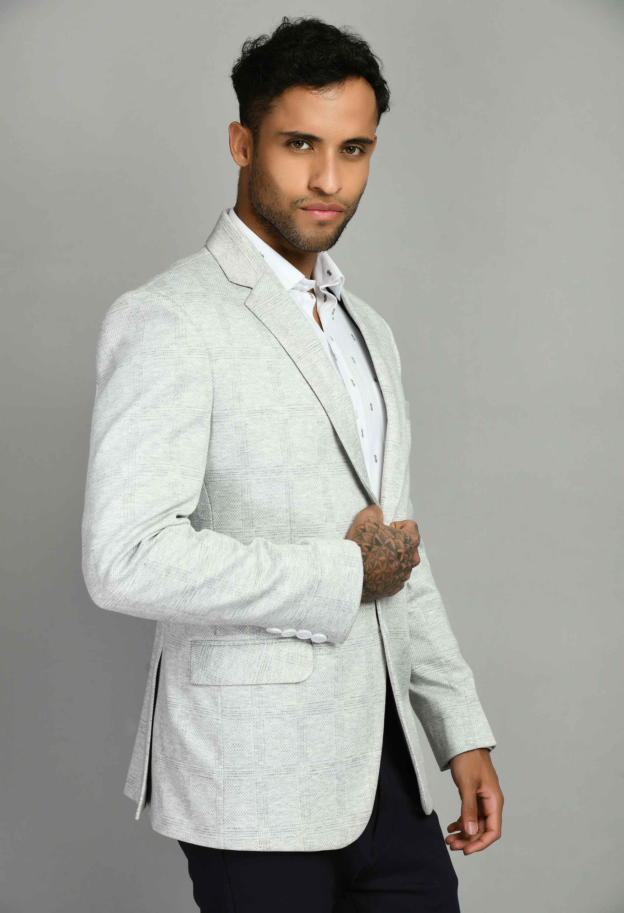 Premium Notched Lapel White Blazer