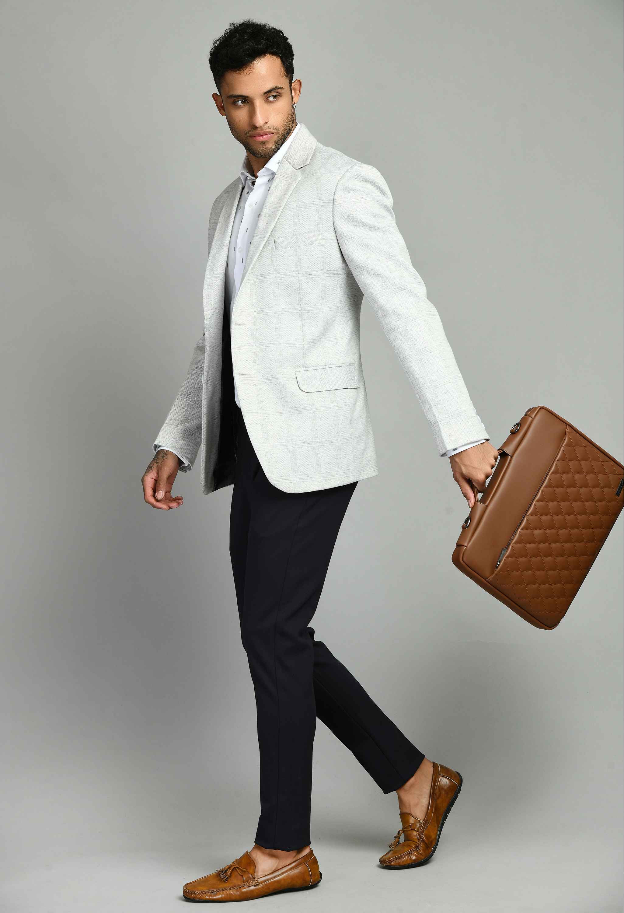 Premium Notched Lapel White Blazer