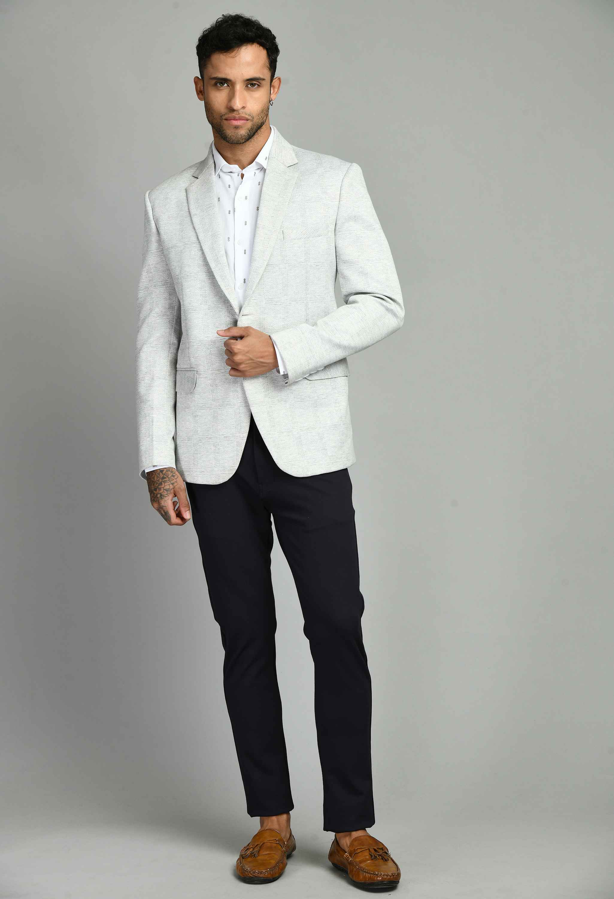 Premium Notched Lapel White Blazer
