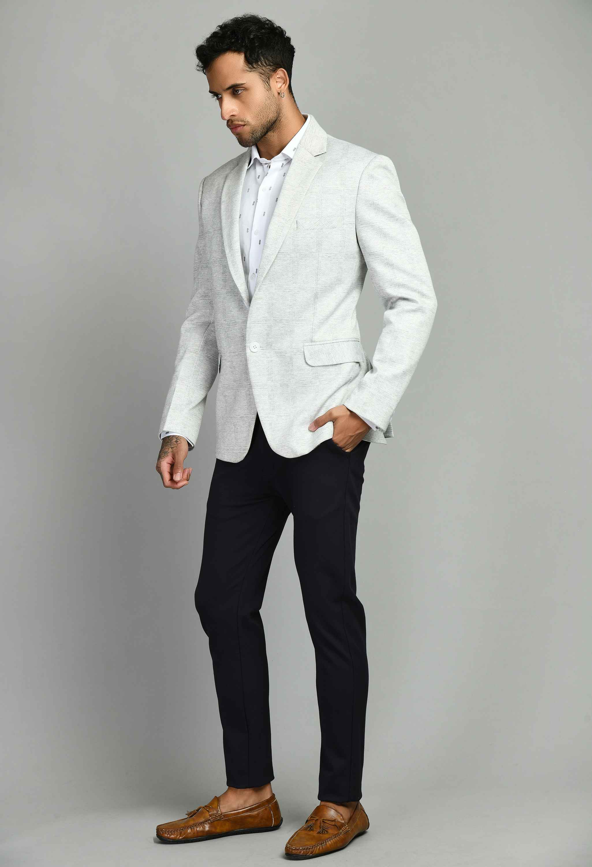 Premium Notched Lapel White Blazer