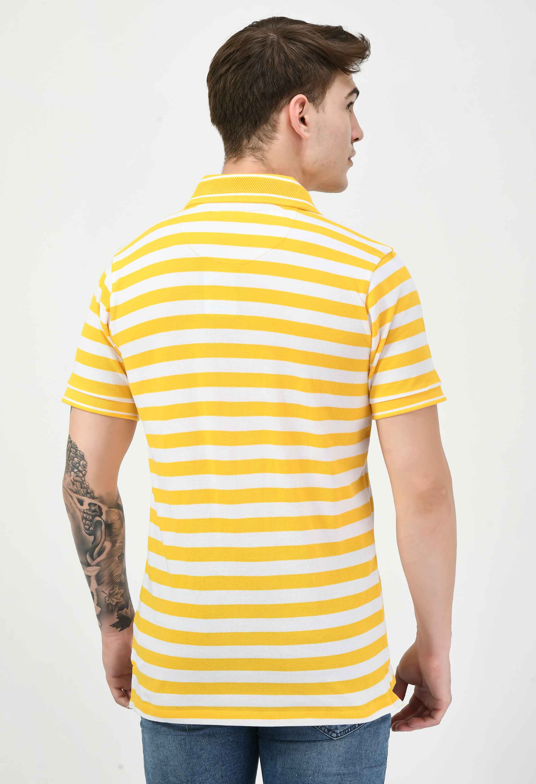 Men's Striped Yellow White Polo T-Shirt