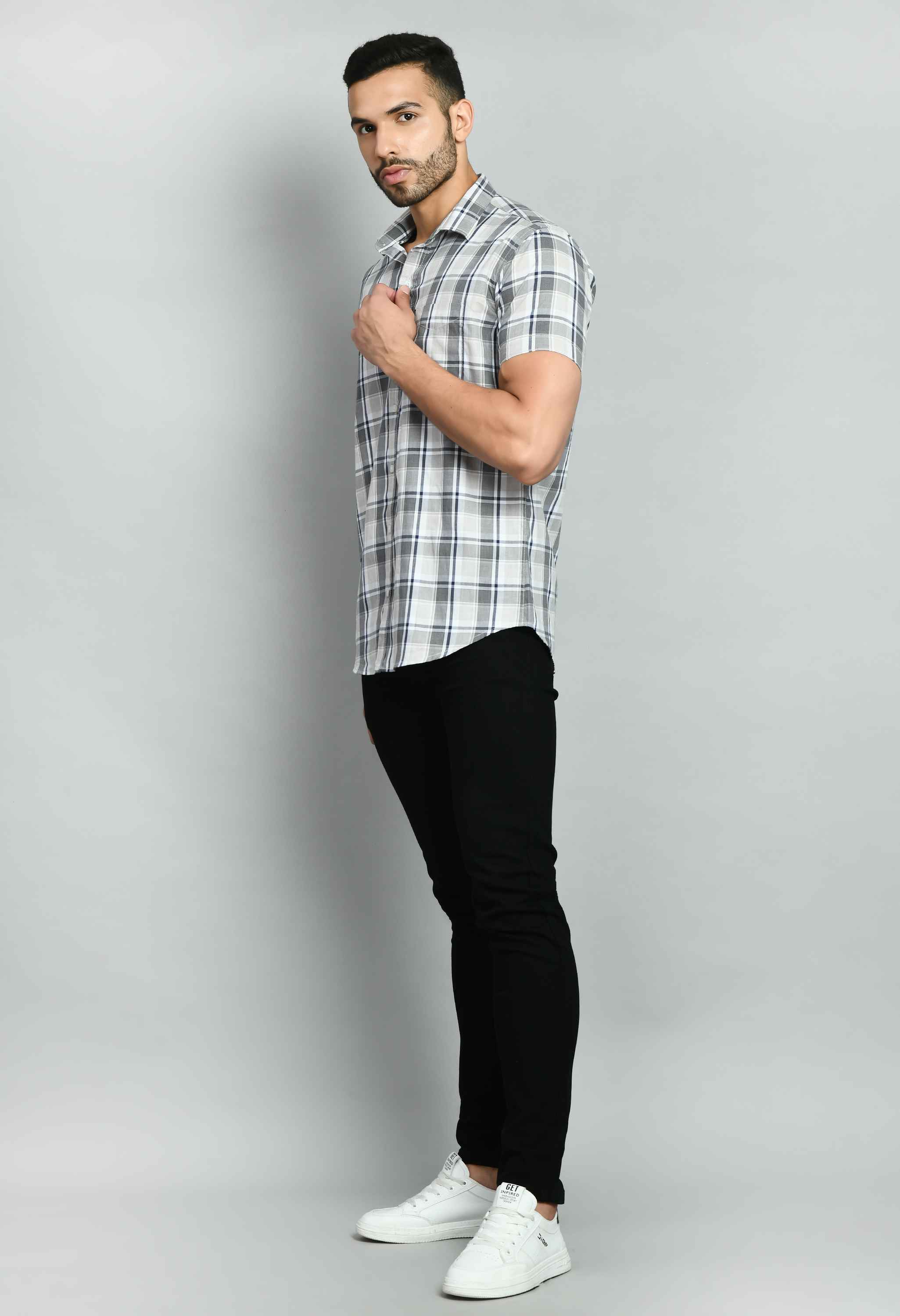 Cotton Smart Fit Checked Gray Shirt - SQUIREHOOD
