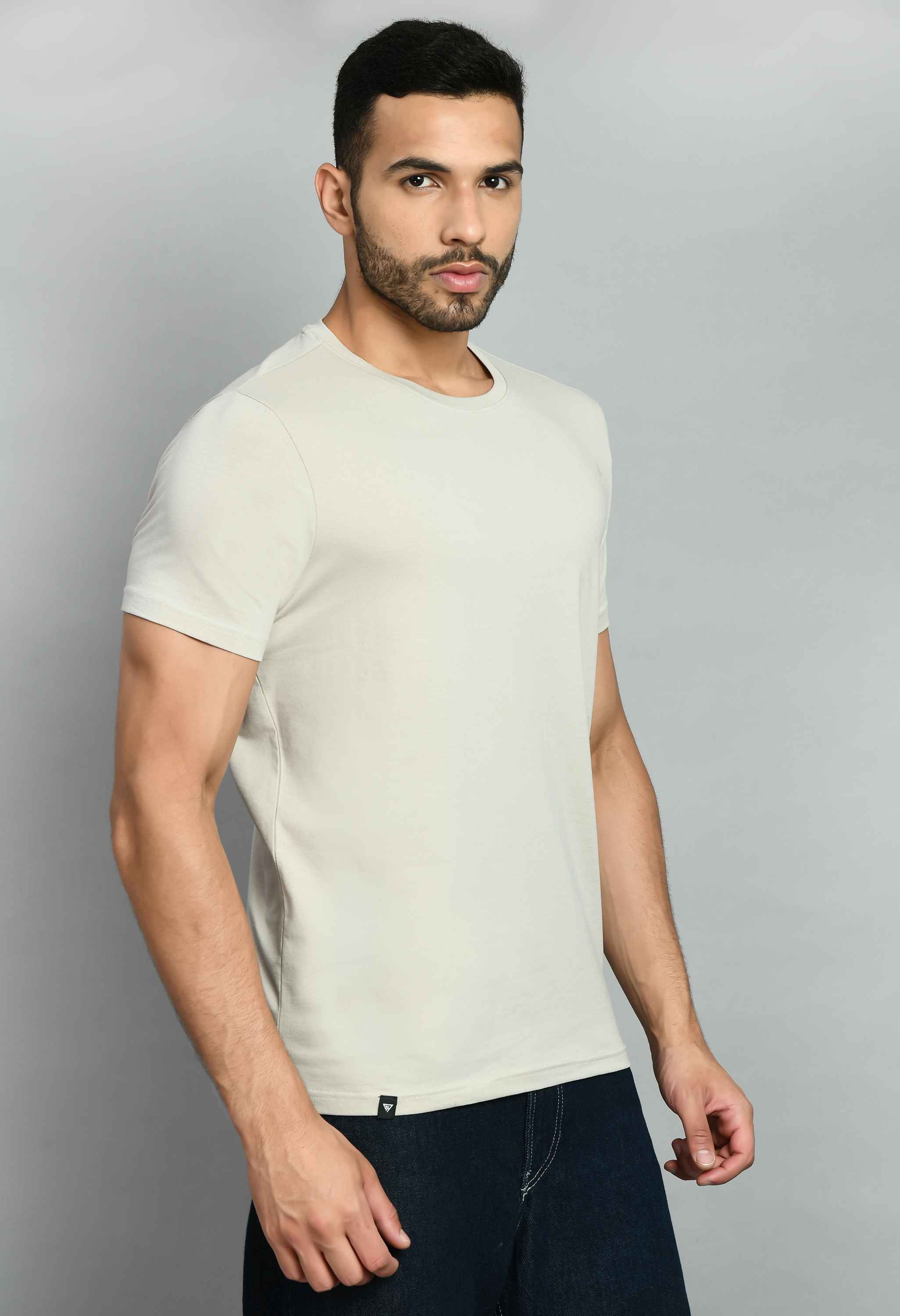Men's Solid Beige Casual T-Shirt - SQUIREHOOD