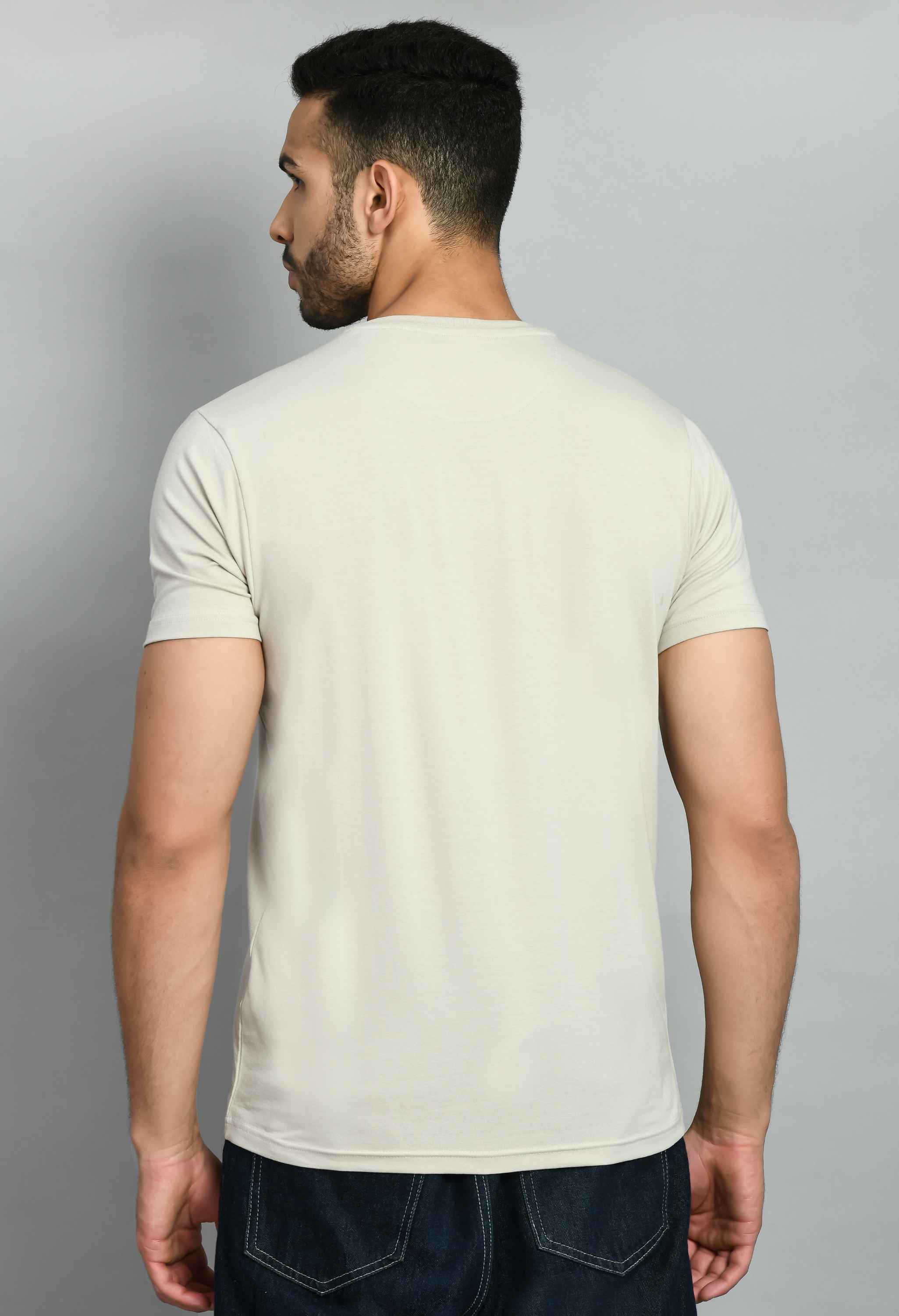 Men's Solid Beige Casual T-Shirt - SQUIREHOOD